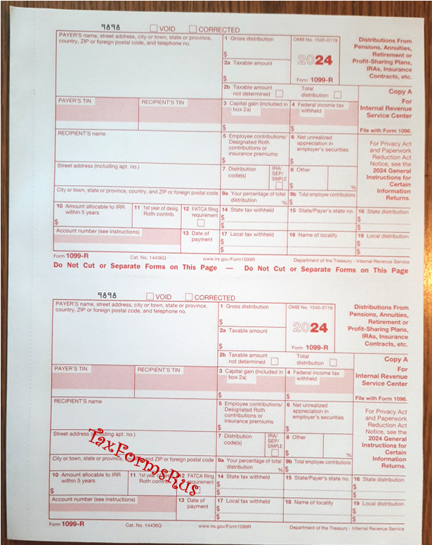 2024 IRS Tax Form 1099-R — NonCarbonless for 10 recipients + (2) 1096 — NO Env