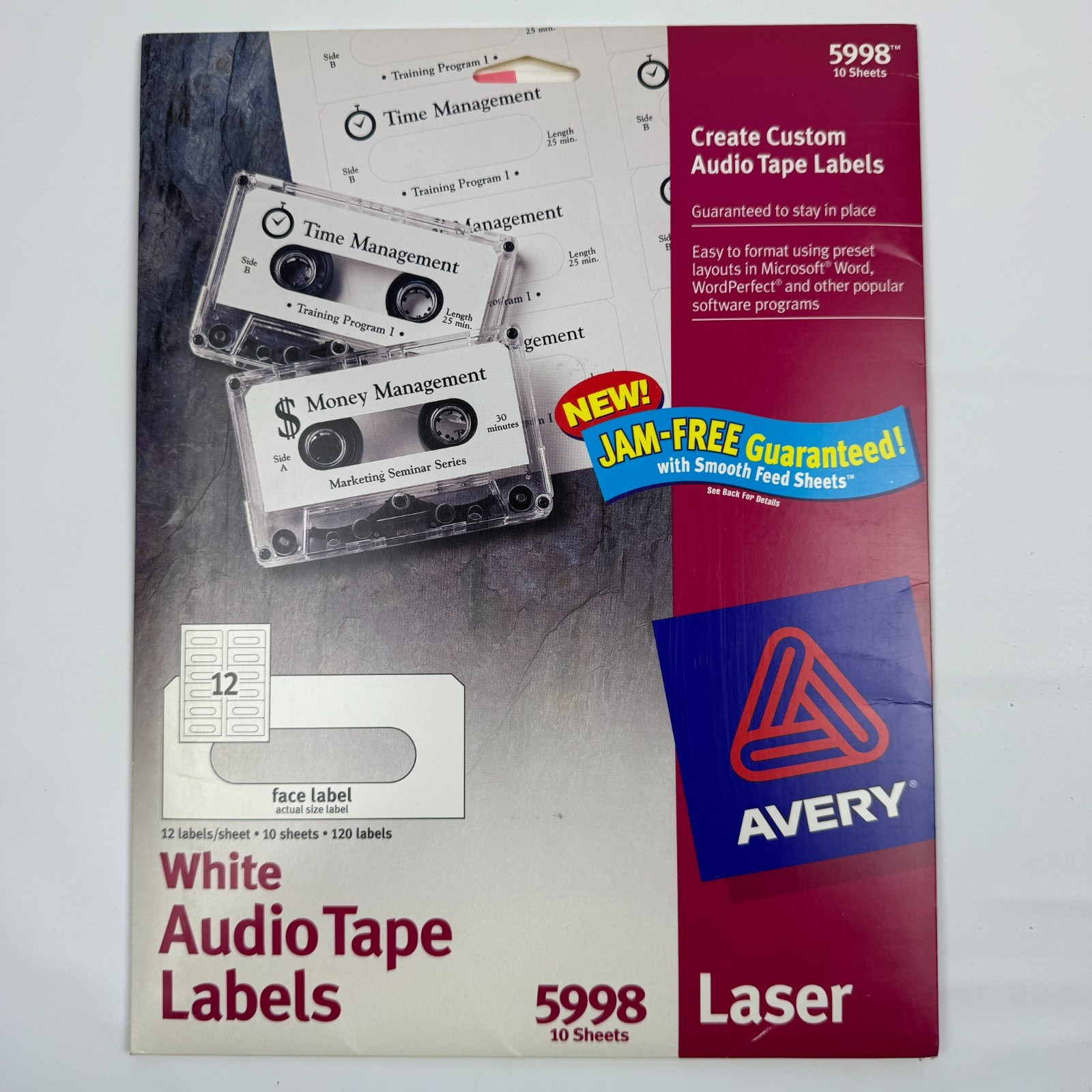 Avery 5998 Custom Audio Tape Labels Laser 120 White Cassette Tape Labels NEW OB