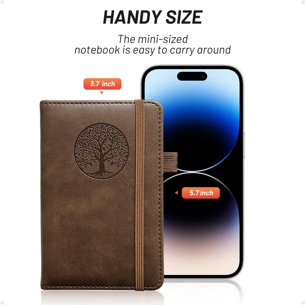 BIYUNRO Small Pocket Notebook, Leather Journal Mini Brown