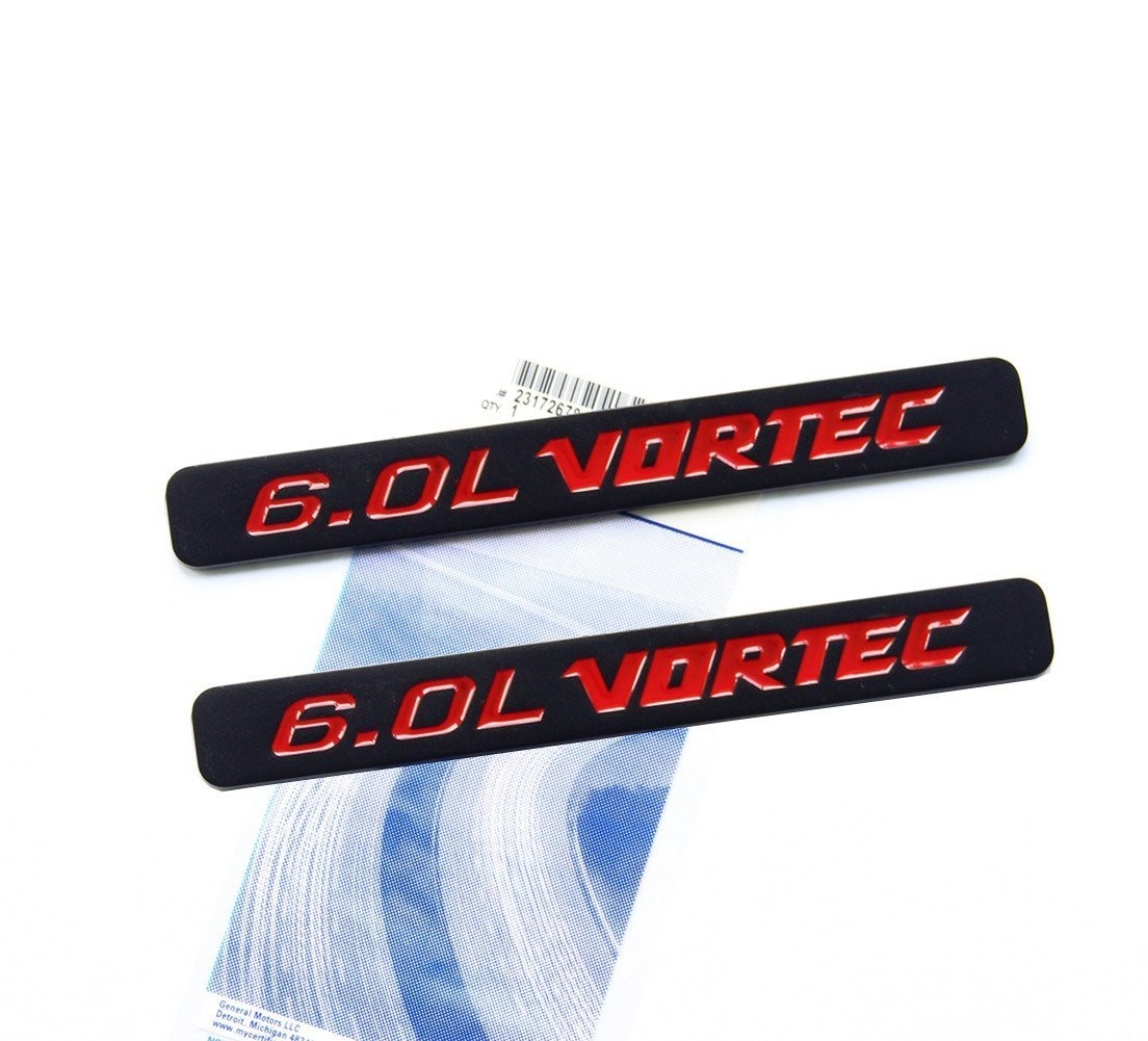 Paquete de 2 emblemas Vortec OEM 6.0L compatibles con 3D OEM Matte Black 6.0L Vo