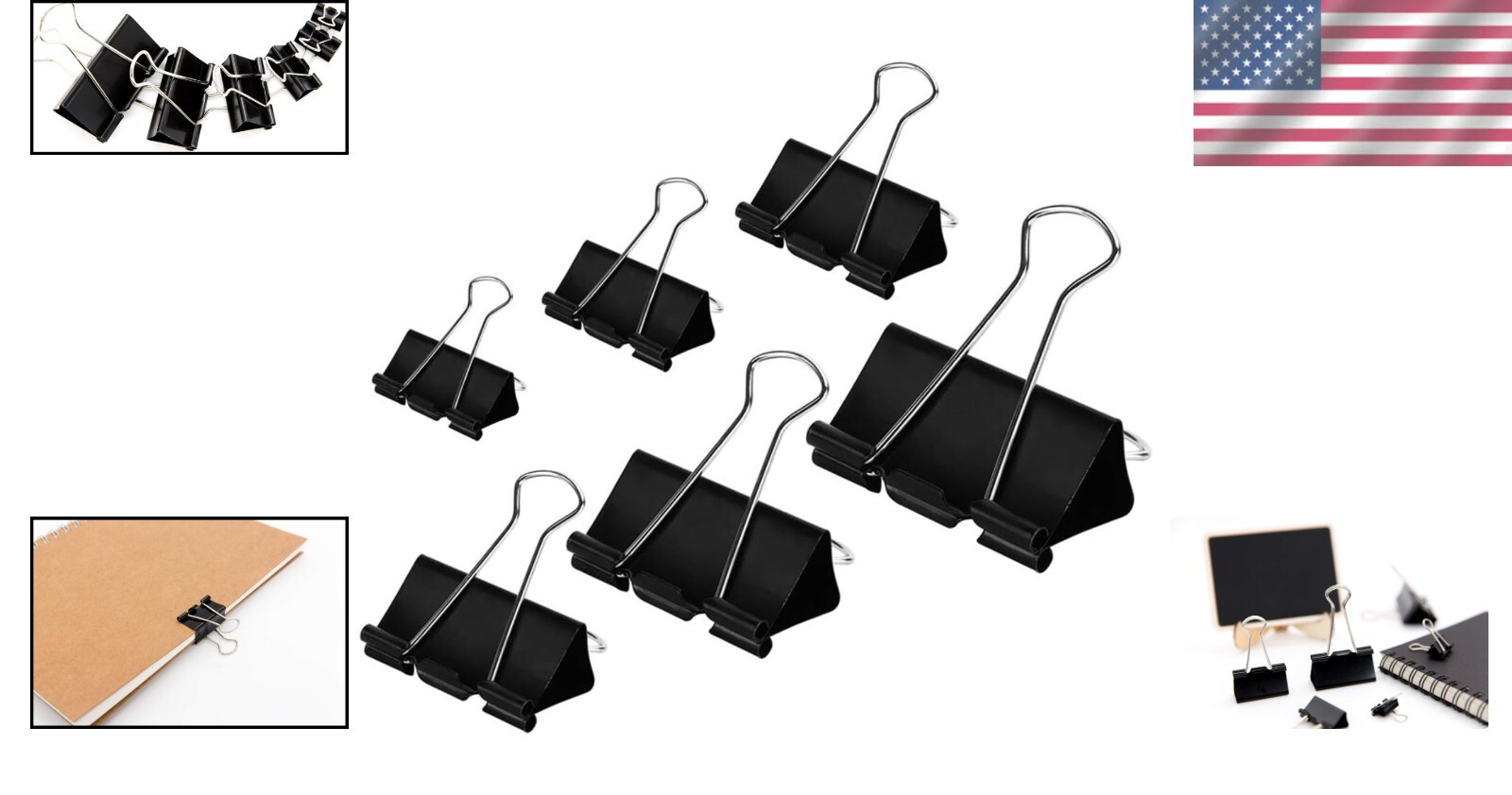 Binder Clips Paper Clamps Assorted Sizes 100 Count (Black), X Large, Large, Medi