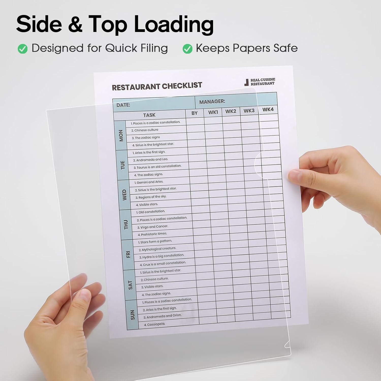 Clear Folders Sleeves Plastic Documents Project Pockets 12 Pack, Fits Letter Siz