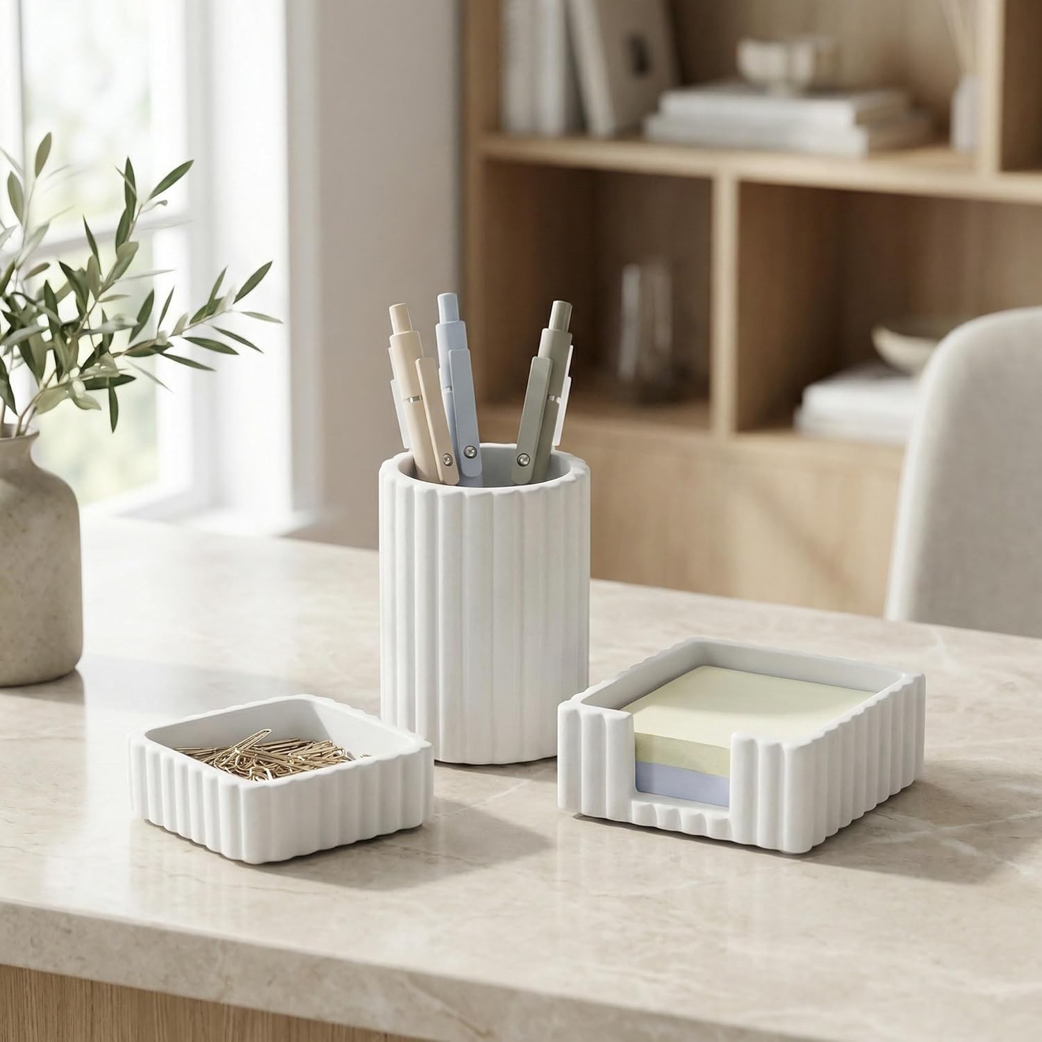 Modern Aesthetic Desk Accessories Set of 3 – Stylish Concrete Organizers for …