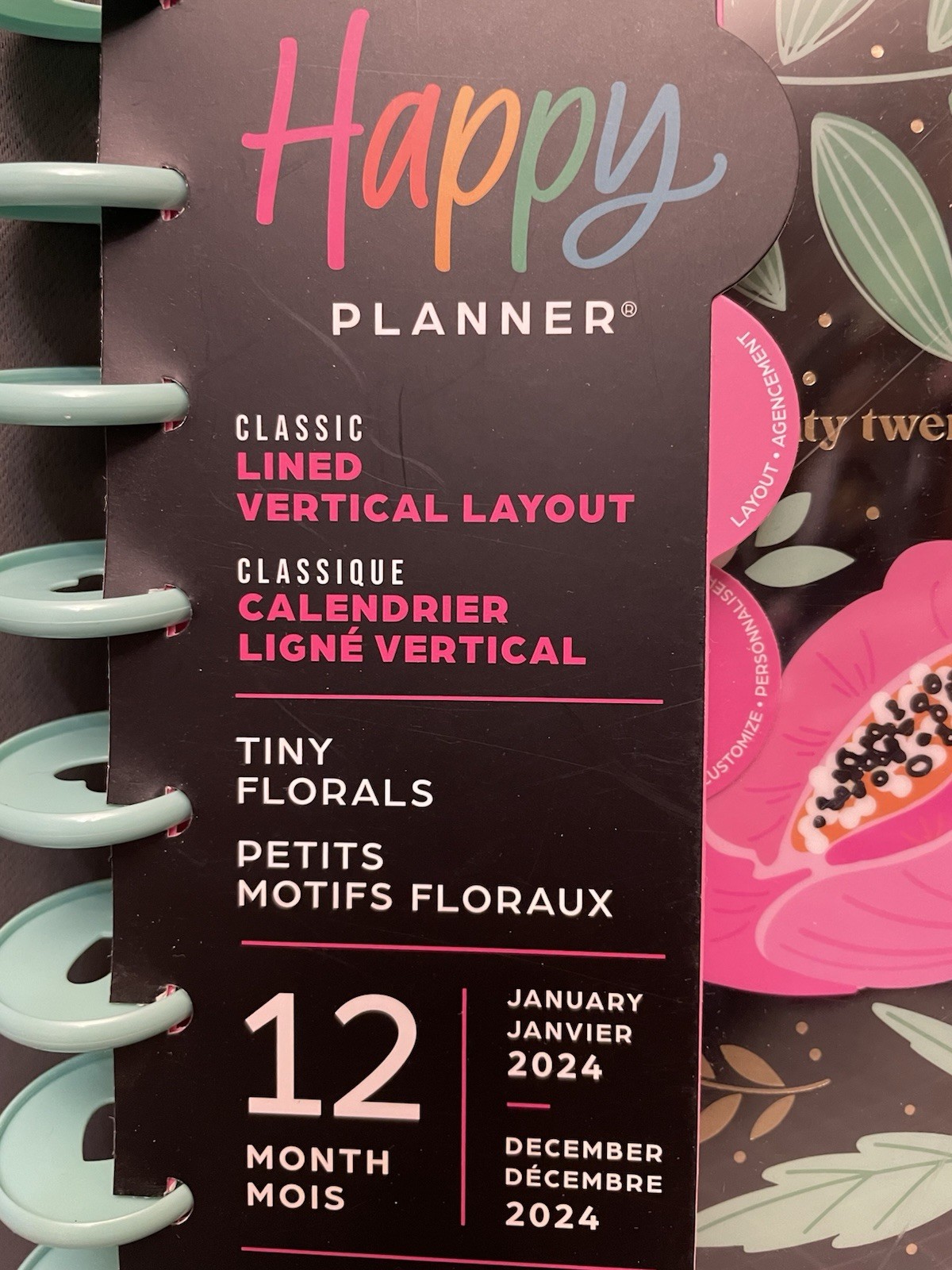 Happy Planner Classic Tiny Florals Lined Vertical Layout 12 Mo 9 Disc Size