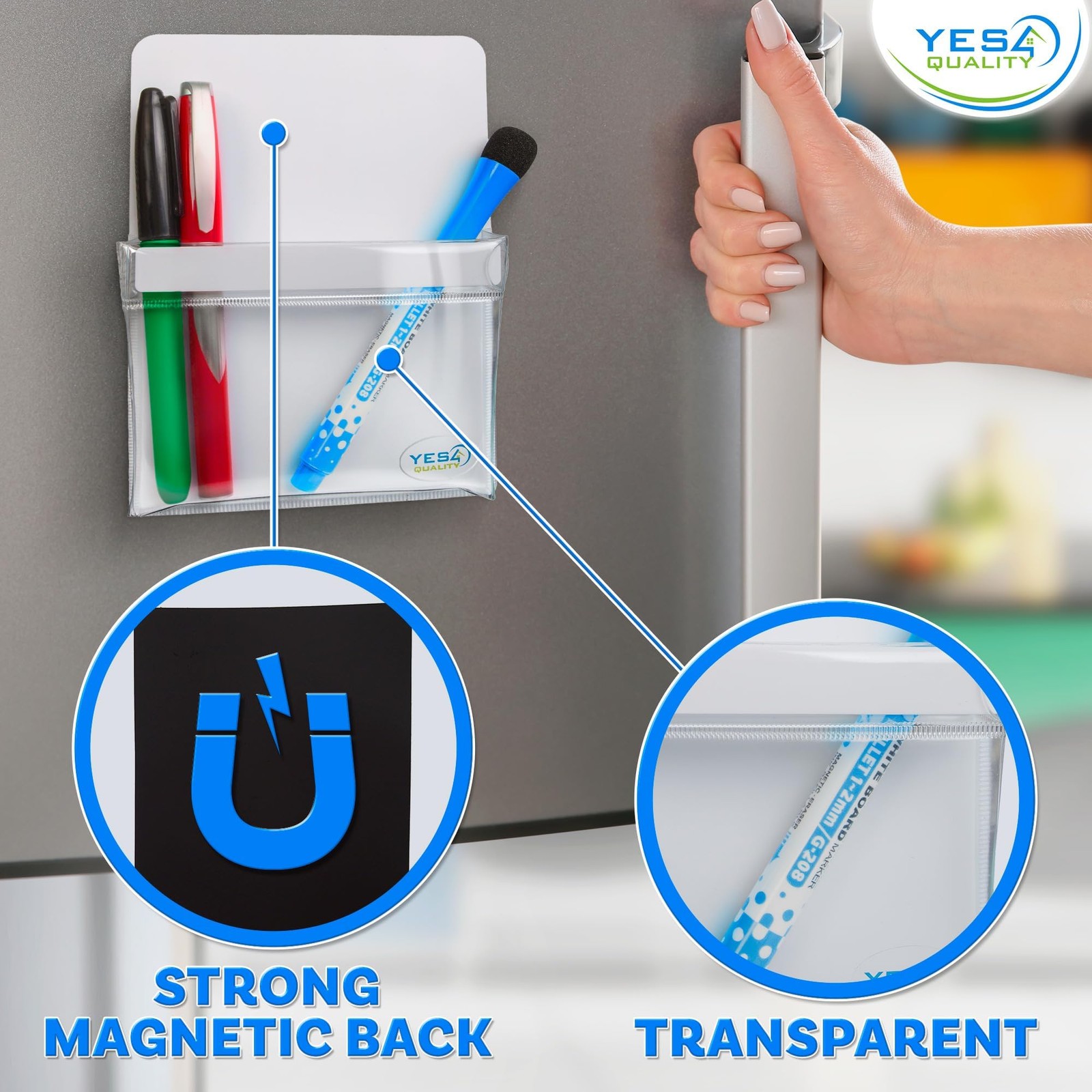 YES4QUALITY Magnetic Pen Holder for Refrigerator with Strong Magnetic Back, D…