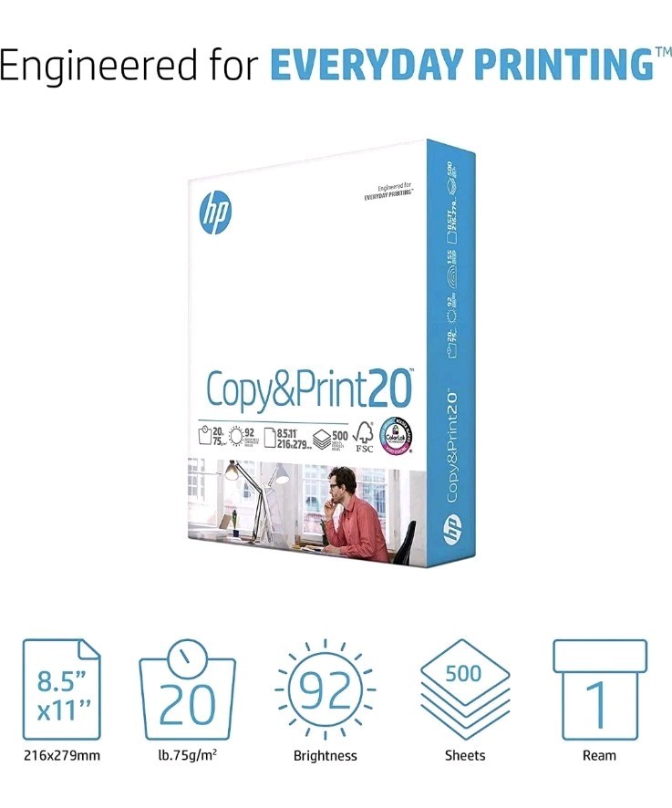 HP Printer Paper 8.5 x 11 Paper Copy &Print 20 lb 1 Ream Case – 500 Sheets