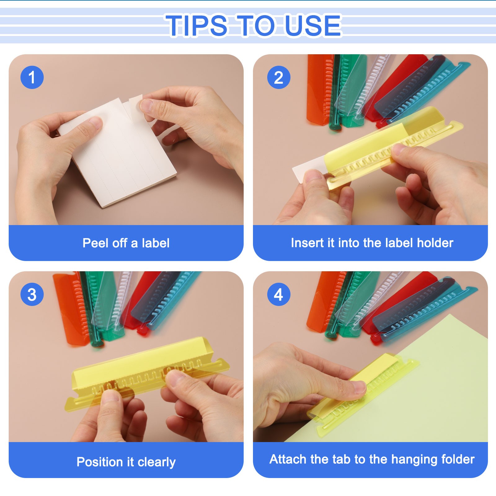 Hanging File Folder Tabs 4 Inch File Folder Tabs and Inserts Yellow 50Pcs