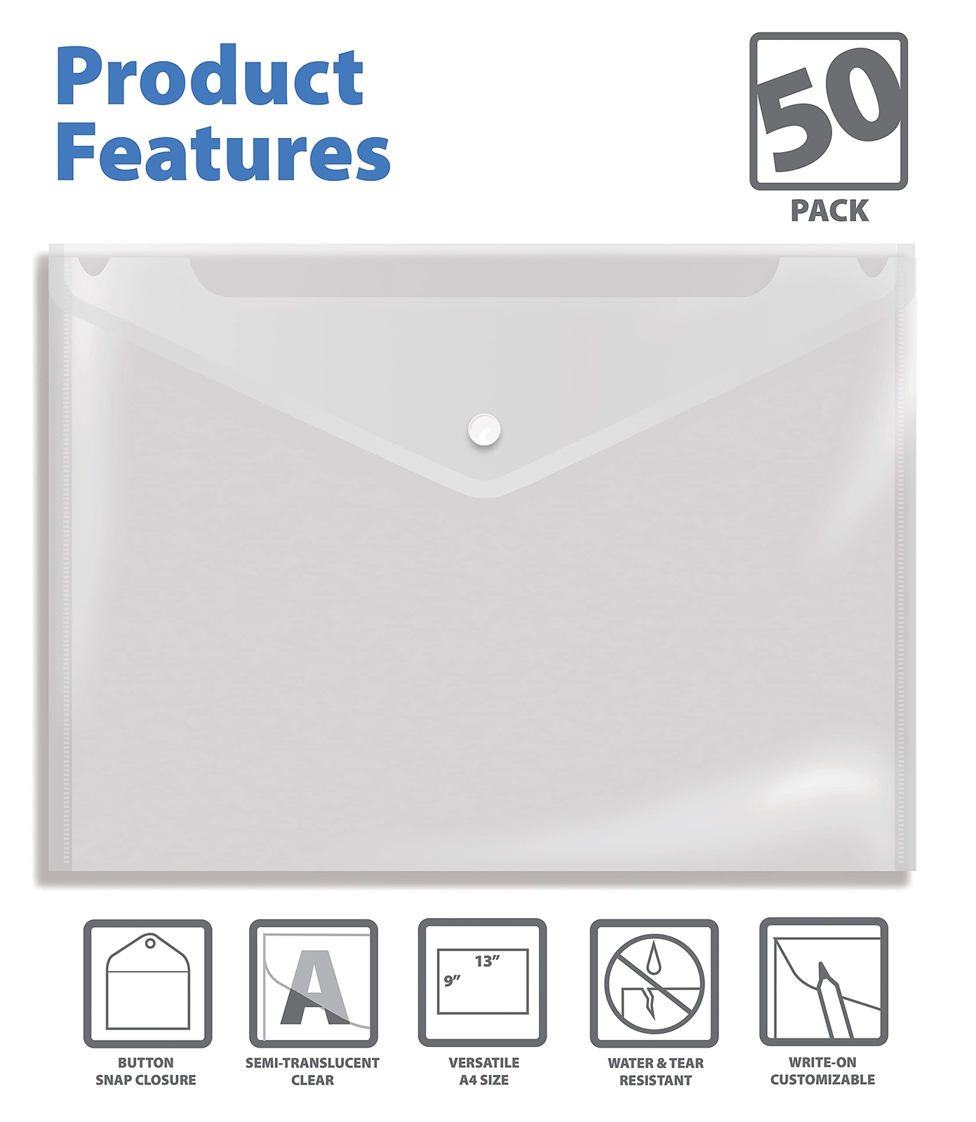 Clear Reusable Plastic Envelopes with Snap Closure Plastic Document Holders 1…