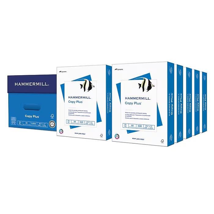 Hammermill Copy Plus Paper 8.5×11 20lb 92 Bright Letter 500 Sheets /10 Reams