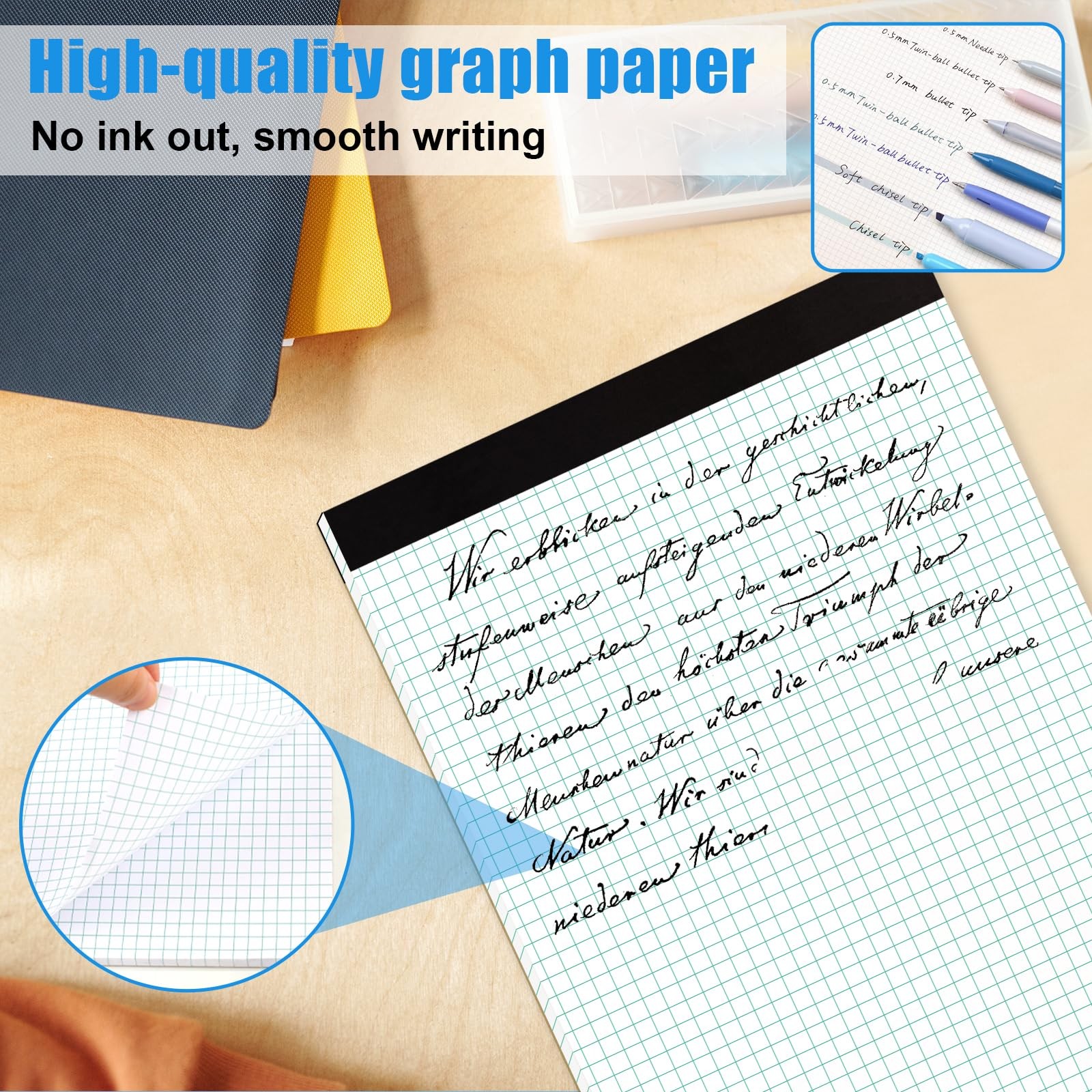 AZUREAL Grid Paper Notebook 8.5 x 11 Inches, 3 Pack graph paper pad, 70Gsm…