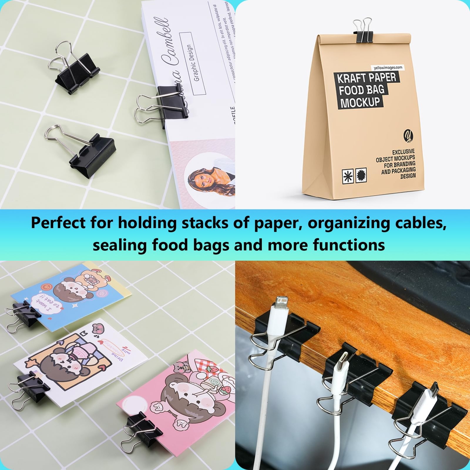 60PCS Medium Binder Clips, 1-1/4 Inch, 32mm, Metal Paper Clamps for Teachers …