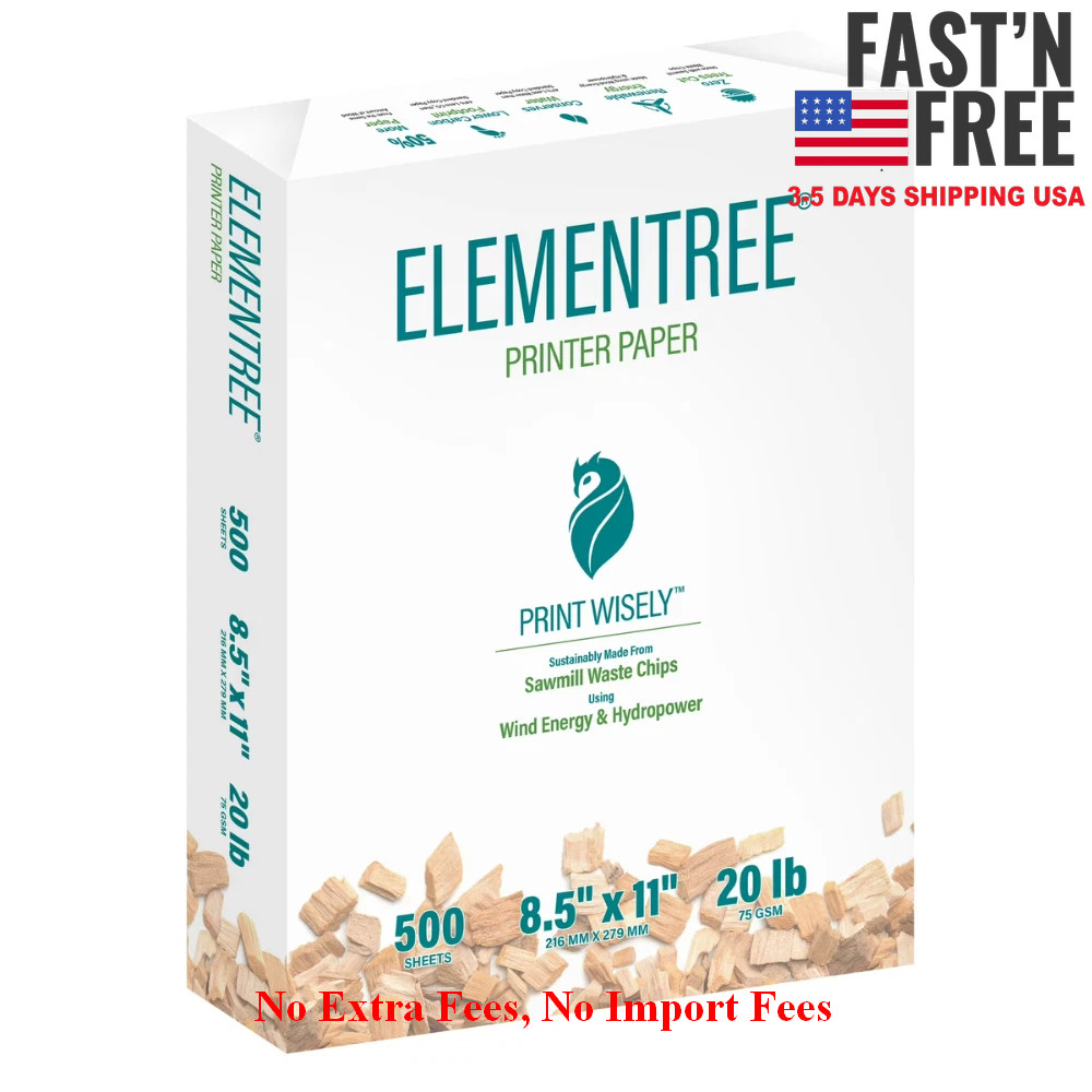 Elementree Sustainable Multipurpose Paper, 20 lb, 8.5 x 11″, White, 4000 Sheets