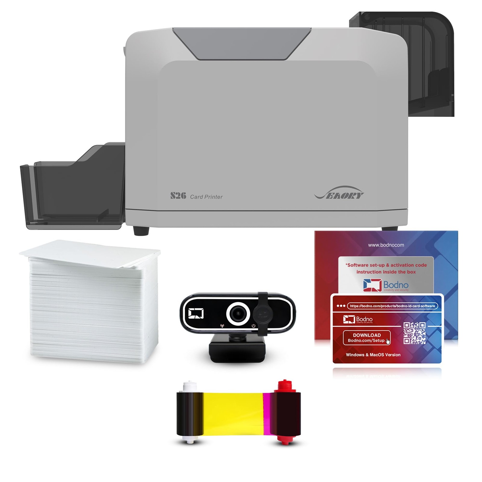Bodno Seaory S26 Single Sided ID Card Printer & Complete Supplies Package ID