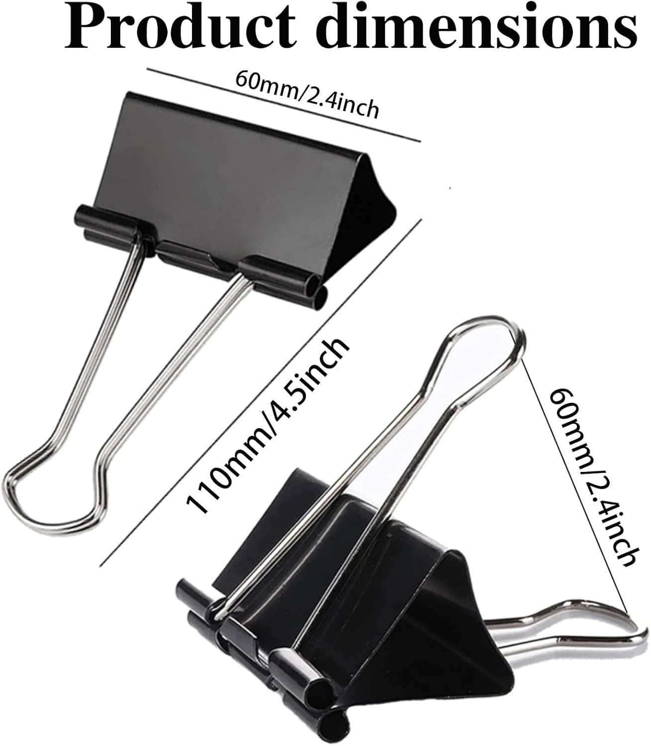 Extra Large 2.4 Inch Binder Clips – 60 Pack of Durable Black Paper Clamps
