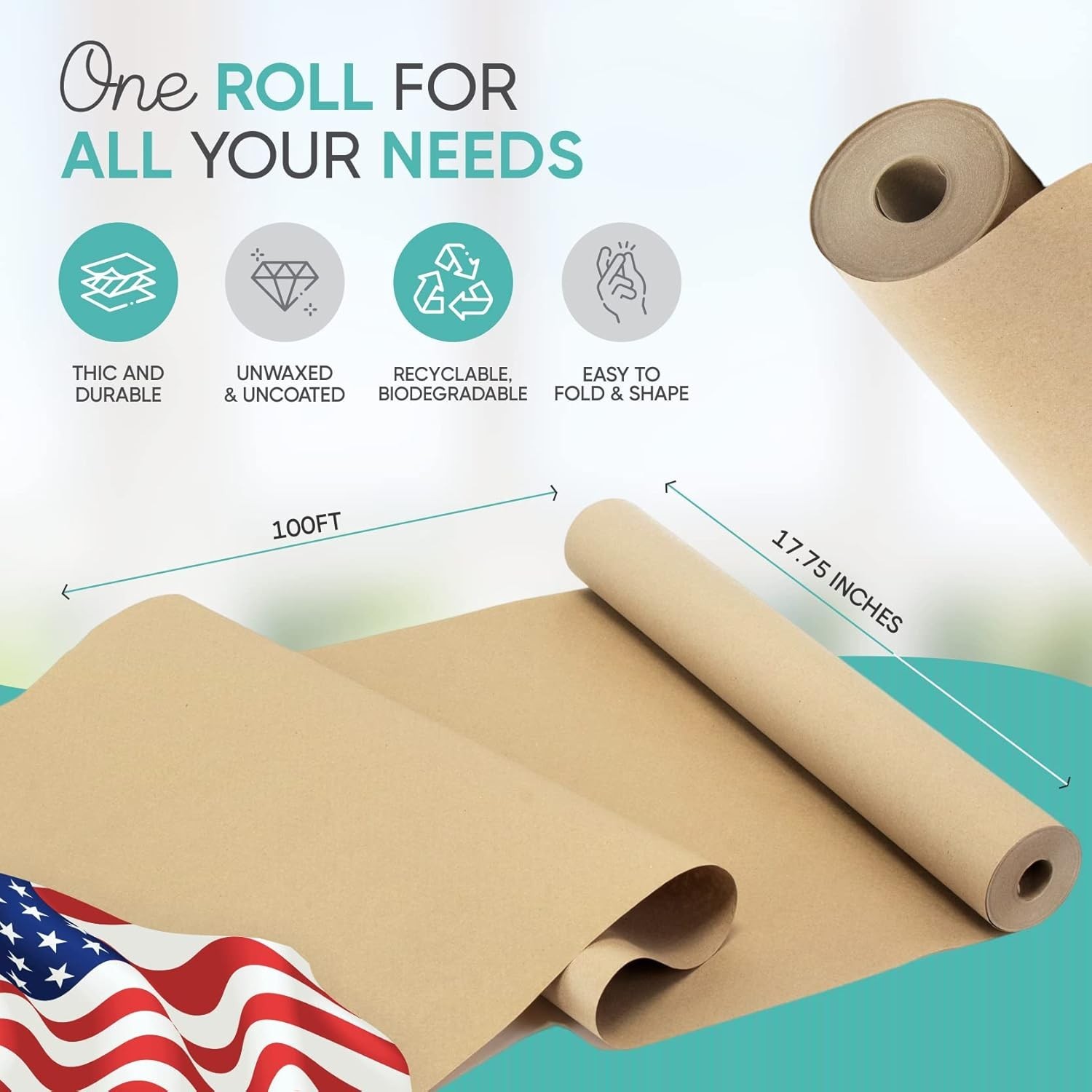 100ft Brown Kraft Paper Roll 17.75″ – Uncoated Gift Wrapping & Floor Covering