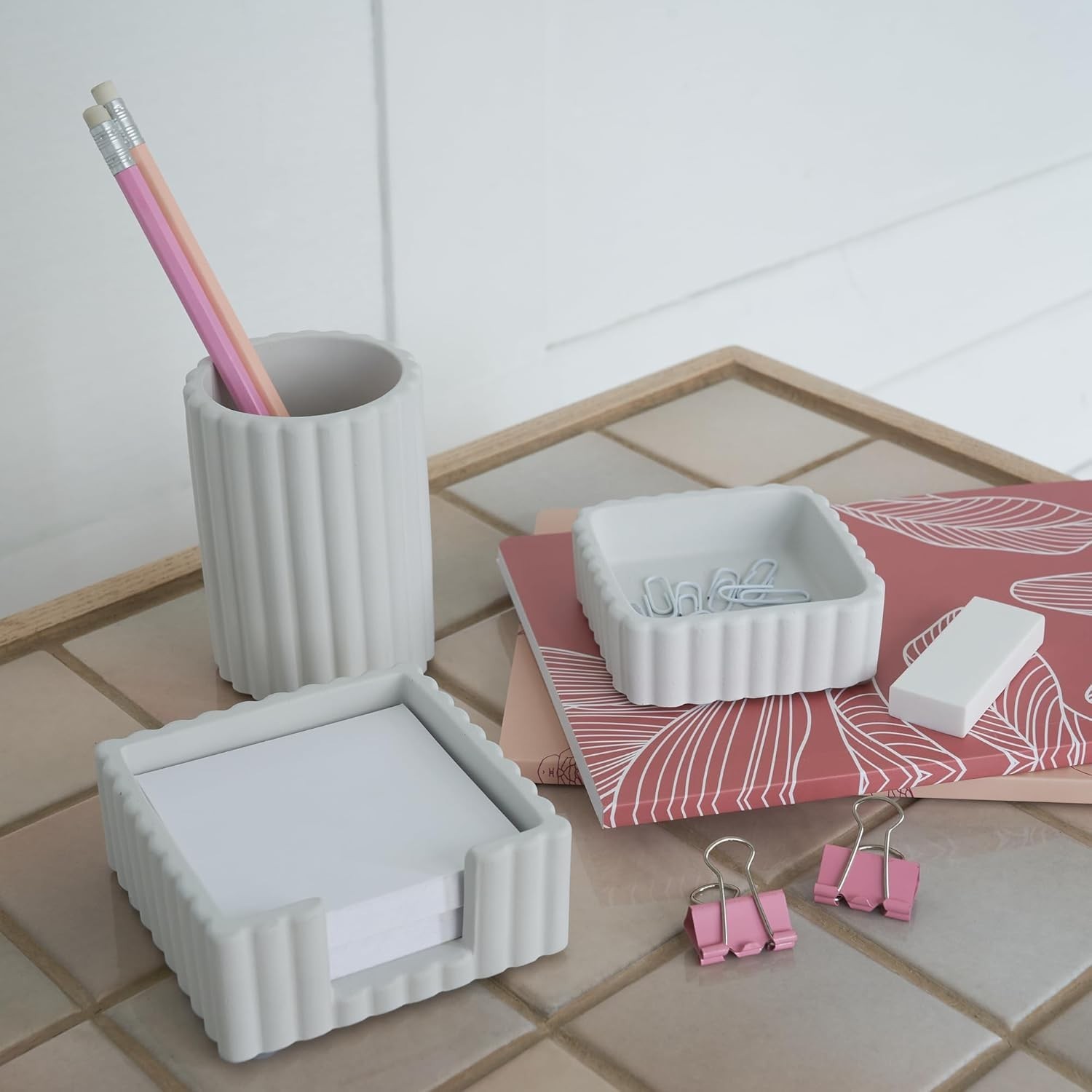 Modern Aesthetic Desk Accessories Set of 3 – Stylish Concrete Organizers for …