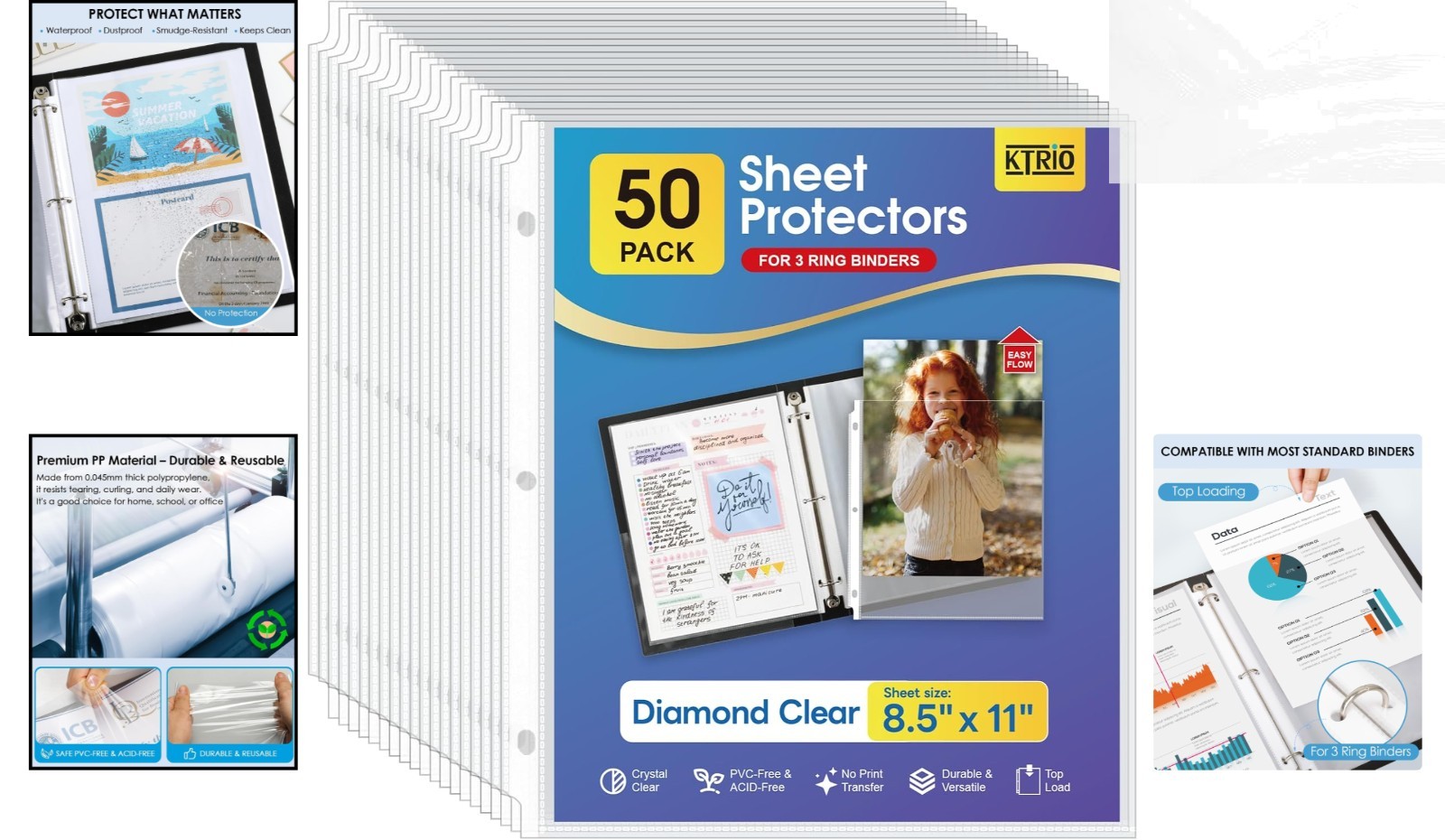 Multi-Purpose Clear Sheet Protectors 8.5×11 for Home, School, and Office Use