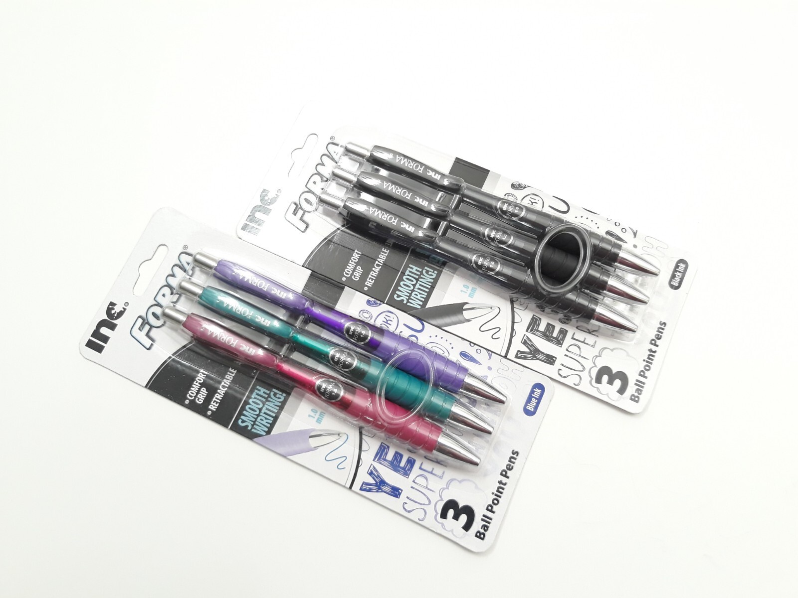 2 PACKS 6 PENS INC® FORMA™ COMFORT GRIP BALL POINT PENS BLACK AND BLUE INK