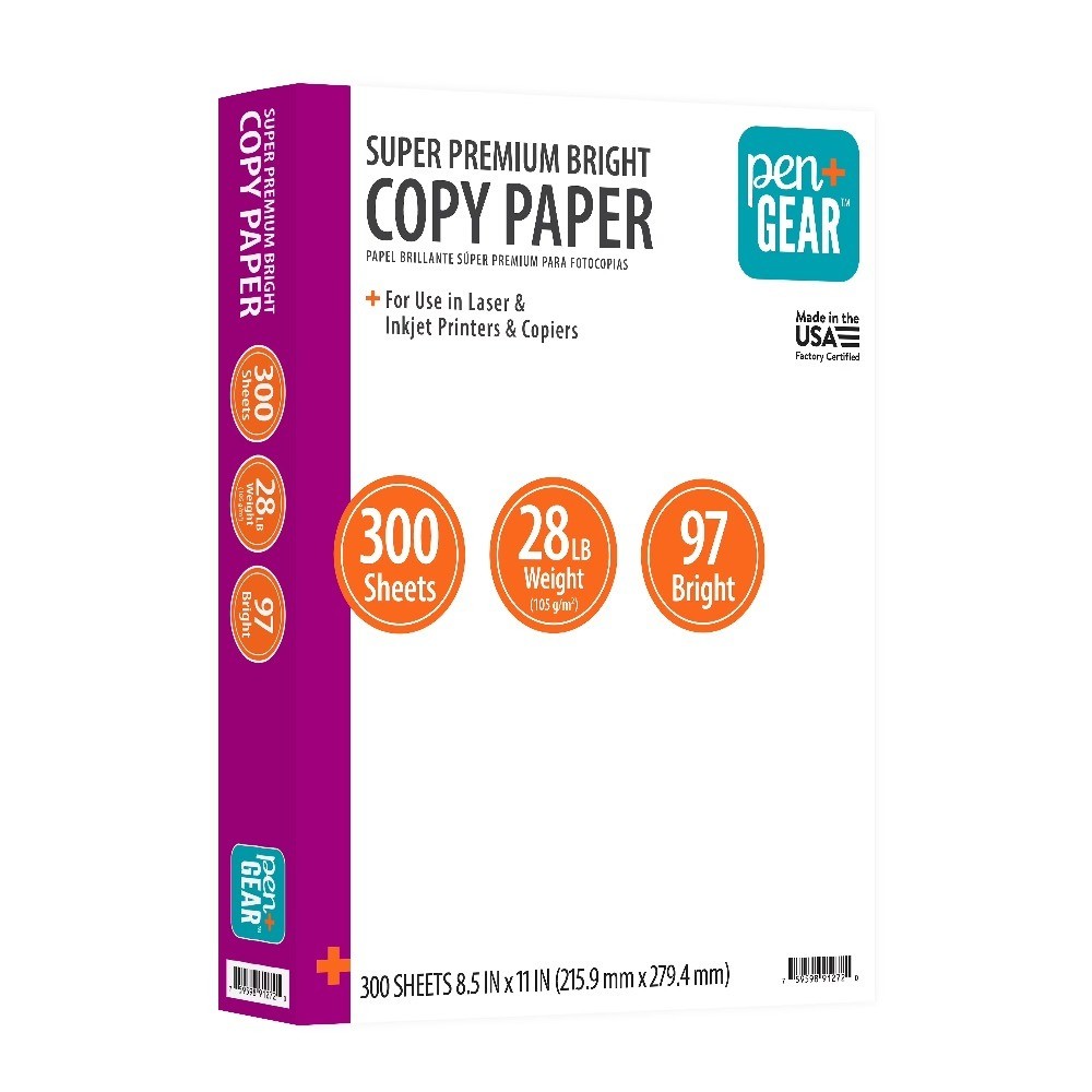 Premium Bright White Printer Paper, 8.5″ x 11″, 28 lb/105 Gsm, 1 Ream (300