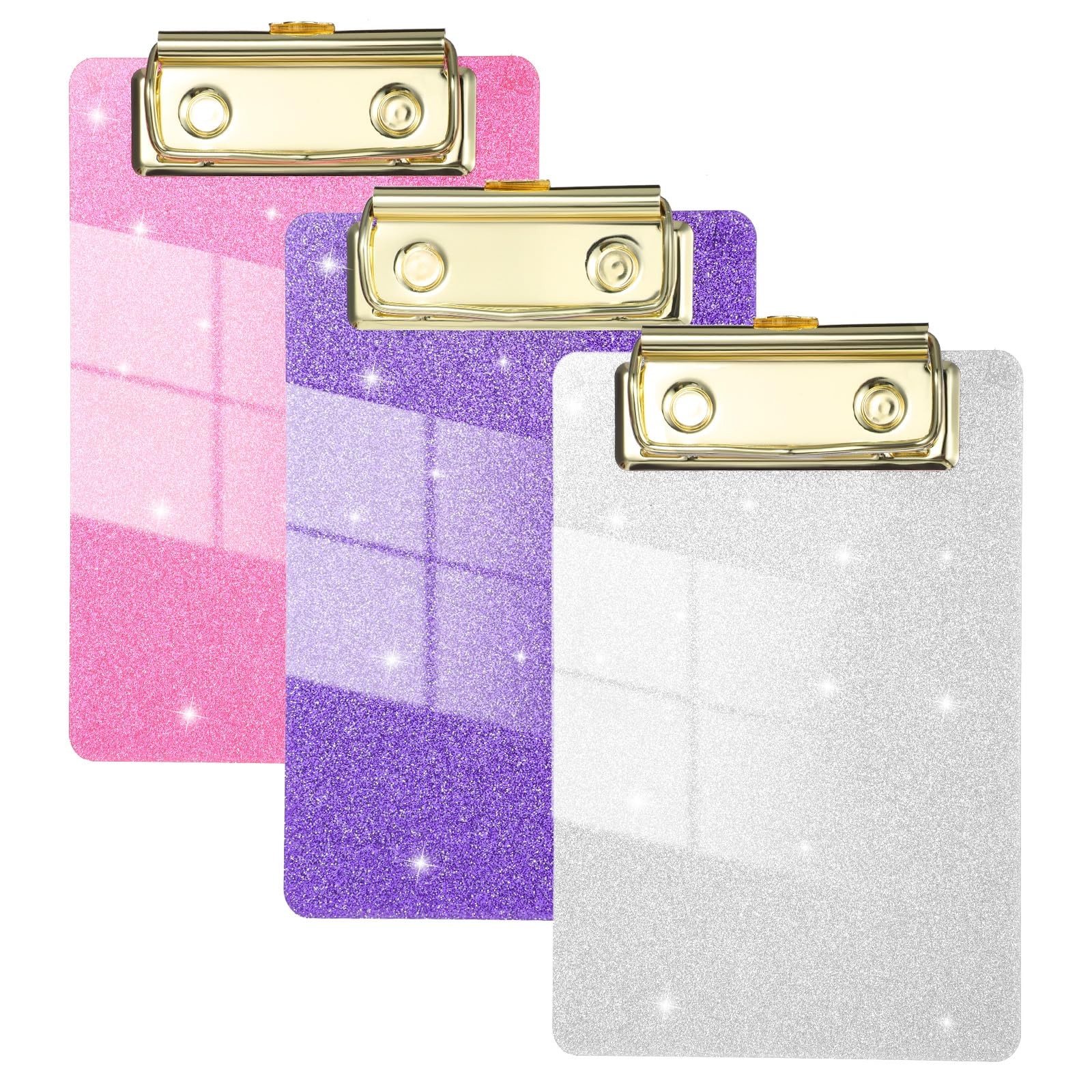 3 PCS Mini Clipboards 4×6 Inch, Glitter 4×6 Clipboard, Portable Pink Clipboar…