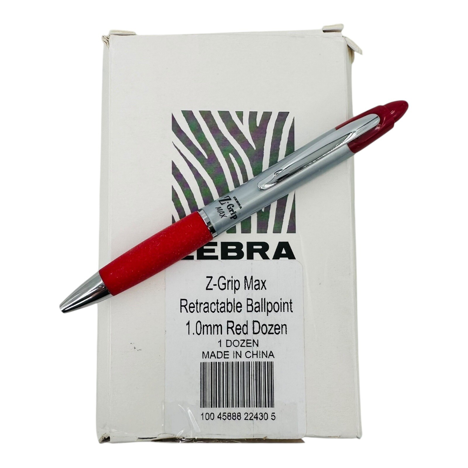 12 Pens Zebra Red Pens Z-Grip Max Retractable Ballpoint Pen 1.0mm