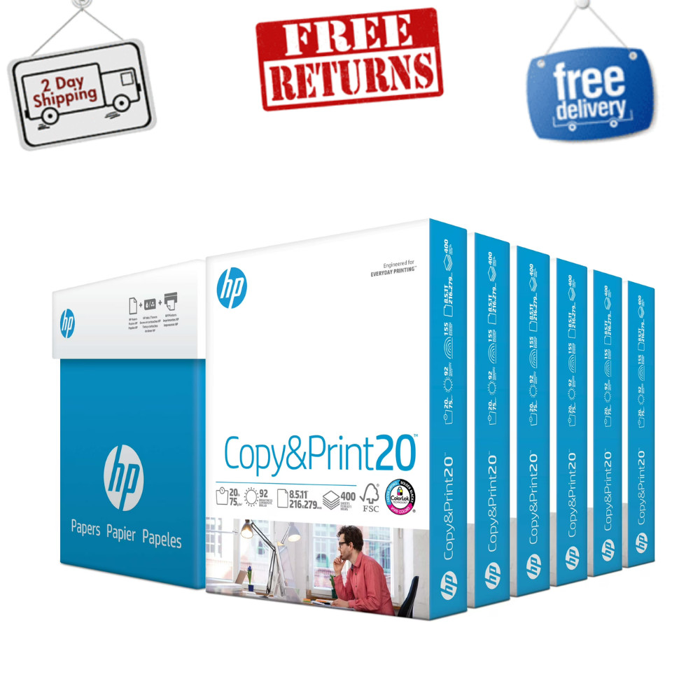 HP Printer Paper – Copy & Print, 20 lb., 8.5″ x 11″, 2,400 Sheets, 6 Pack, White