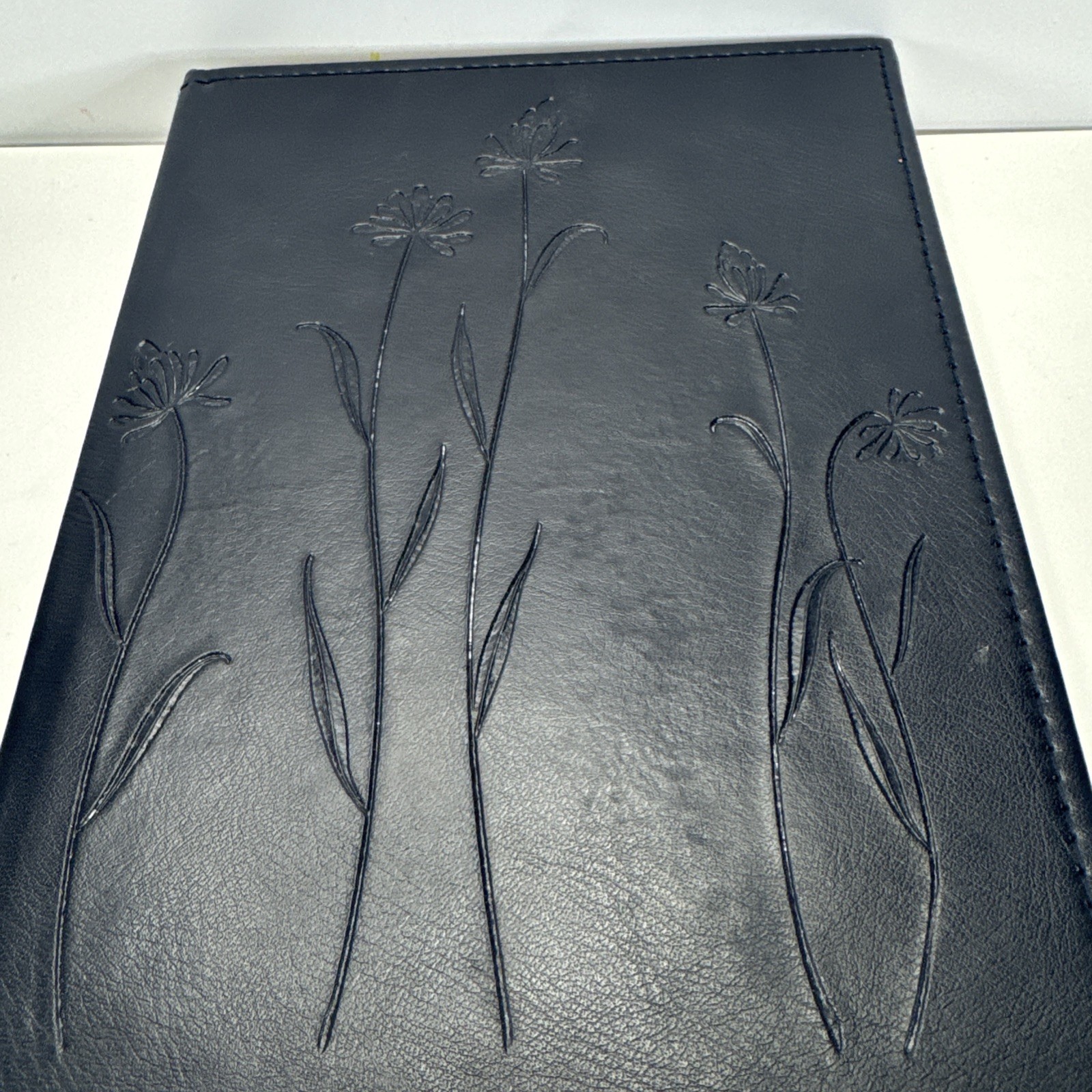 Flower Journal/ Notebook Navy Blue Faux Leather Lined Paper Beautiful Journal