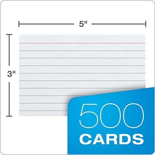 Index Cards, 3 x 5 Inches, White, Lined on Front, Blank on Back 500 Count 5 Pack