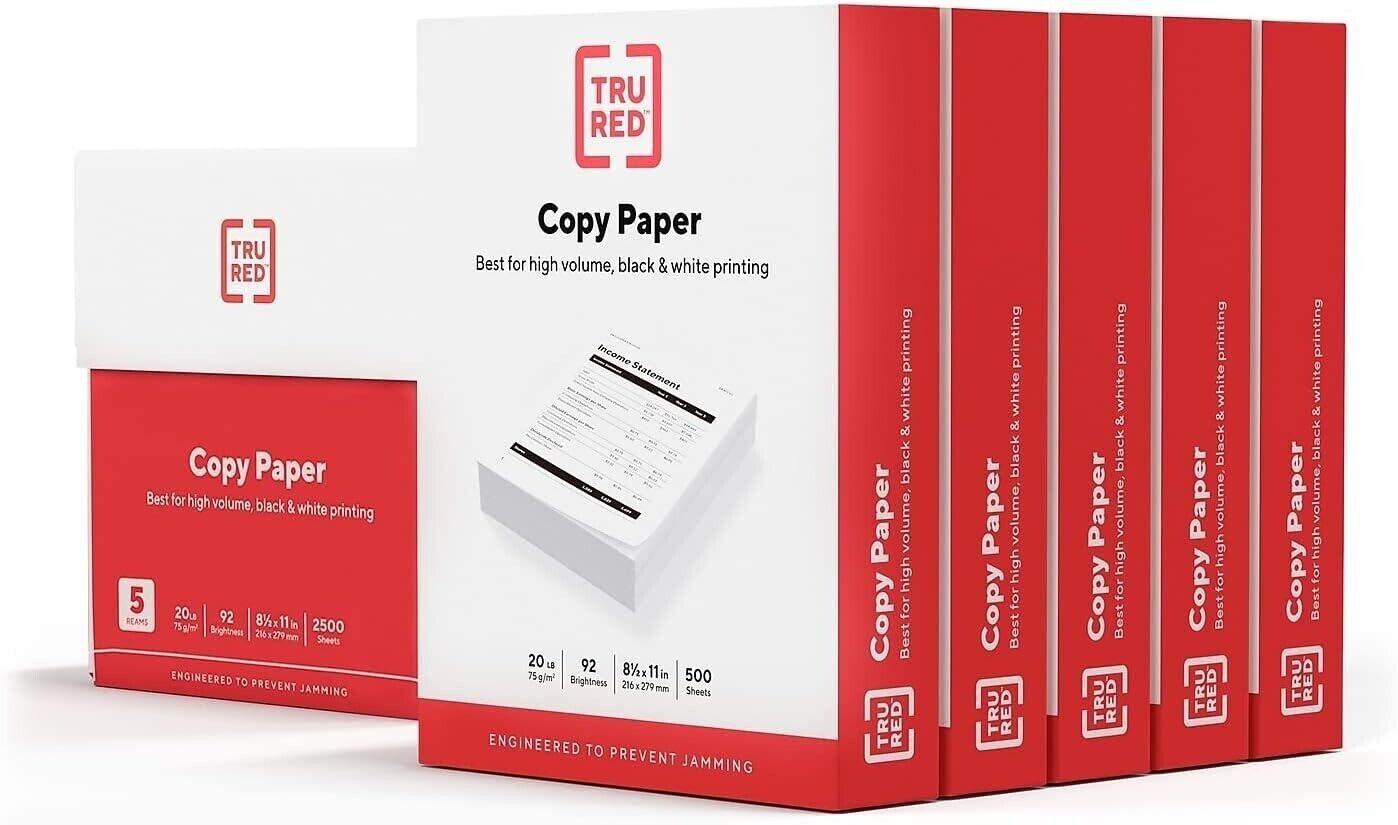 TRU RED 8.5″ x 11″ Copy Paper 20 lbs. 92 Brightness 500 Sheets/Ream 5