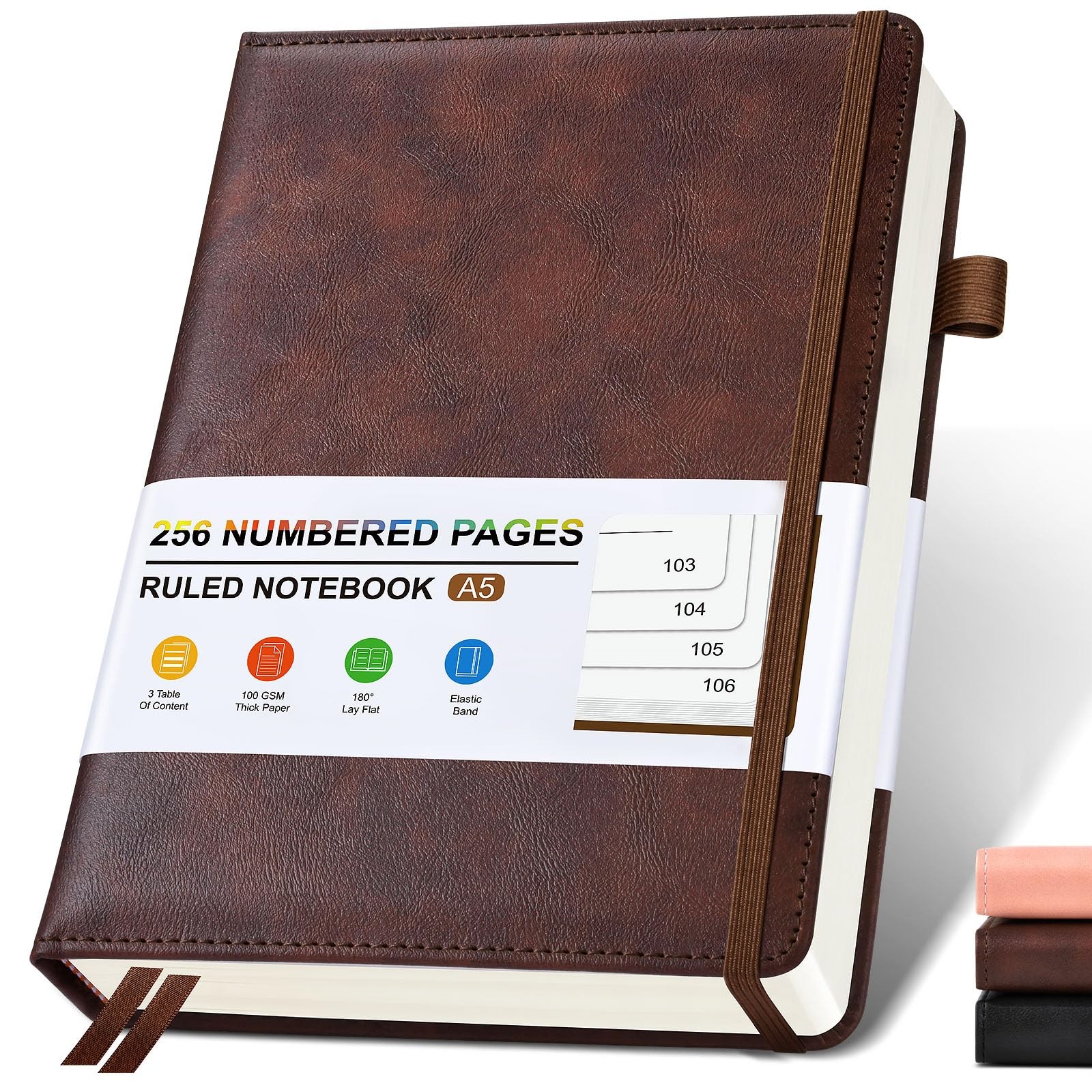 Lined Leather Journal Notebook for Men Women, Hardcover Journals with A5 Brown