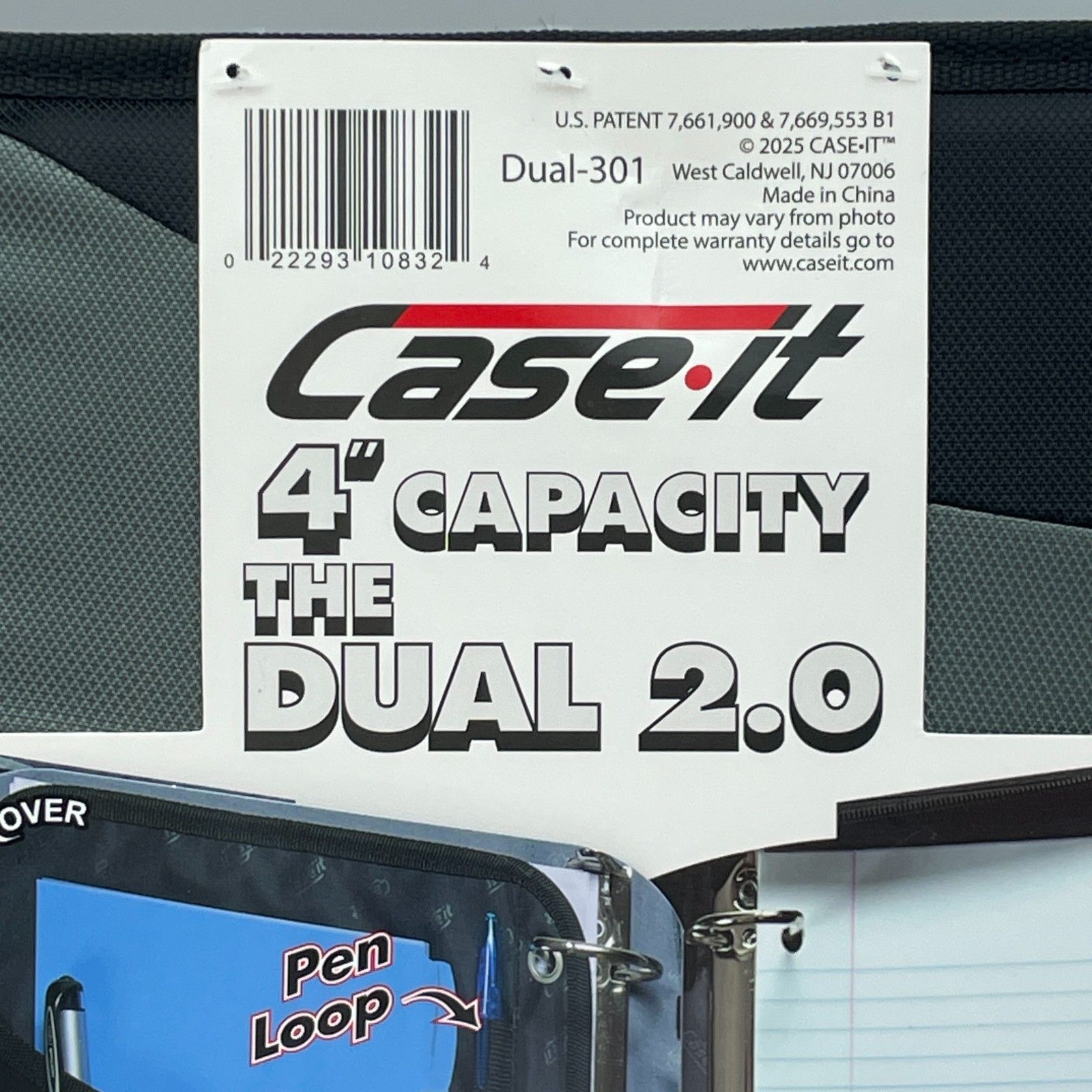 CASE IT Dual 2.0 4 Inch Zipper Binder Black Gray 2 in 1 Dual Ring Organizer NEW