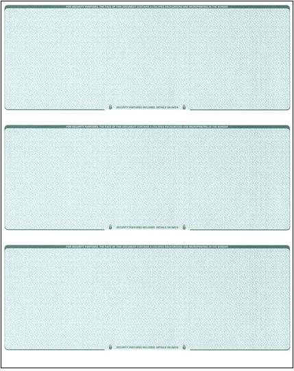 250 Blank Check Stock Security Paper, 3 Per Page Business Checks, Green Diamond