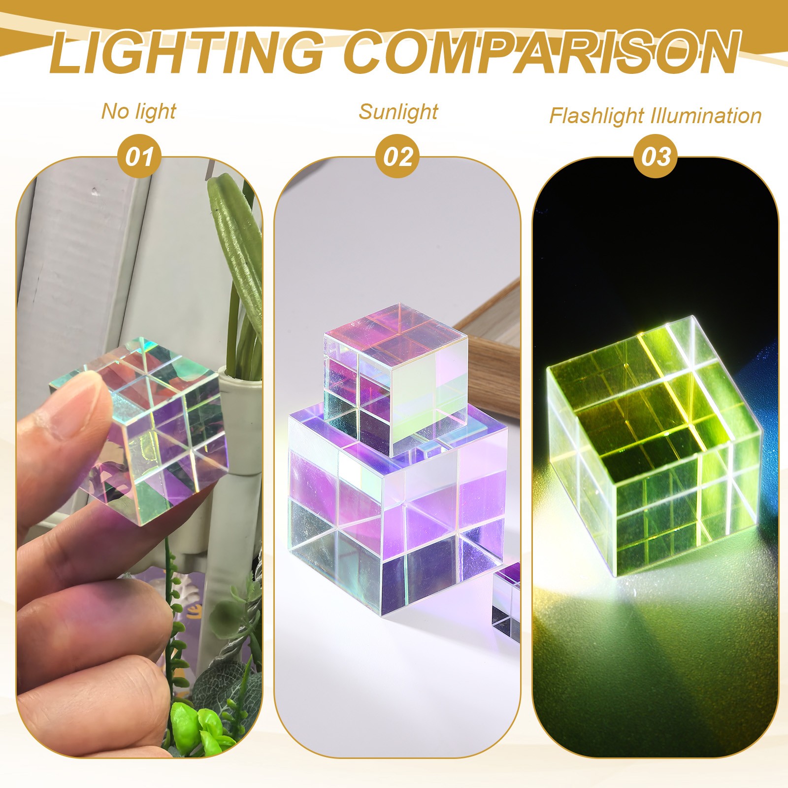 Cube Prism, 50mm K9 Crystal Prism Optical Glass X-Cube Glass Figurine