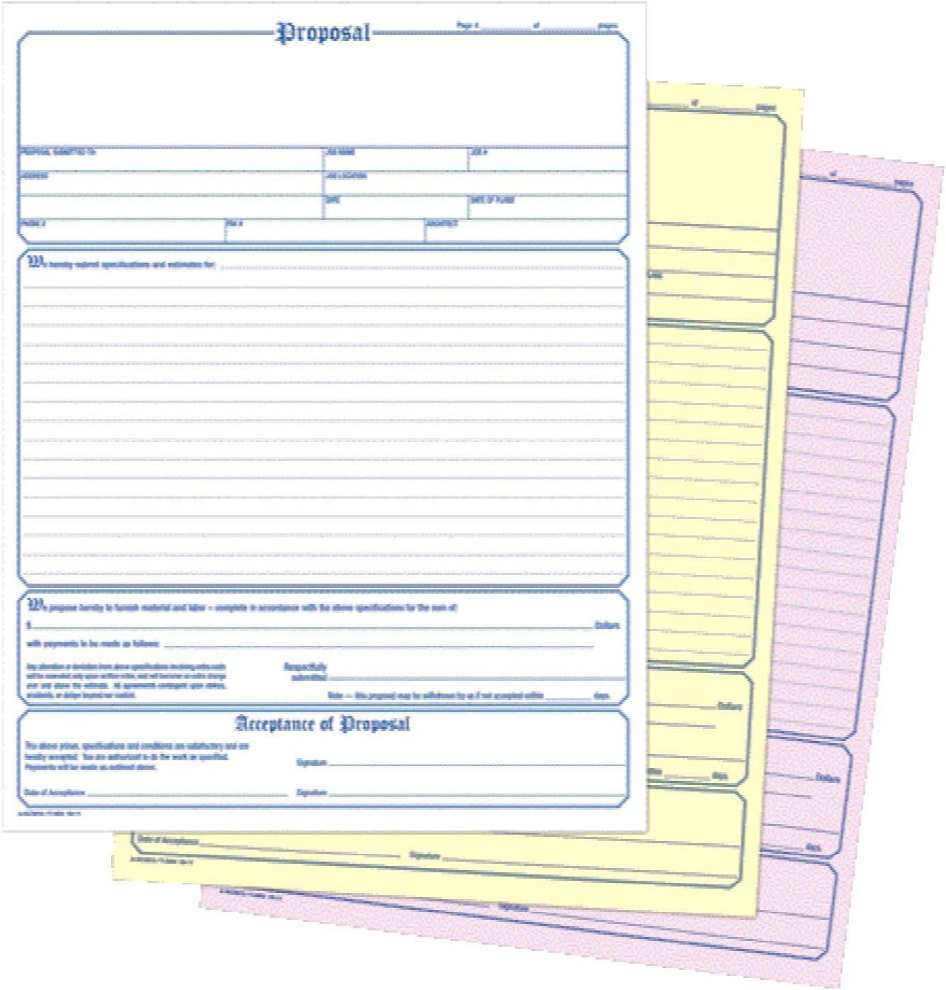 Carbonless Contractor Proposal Forms, 3-Part, 50-Pack, 8.5 x 11.44 Inch