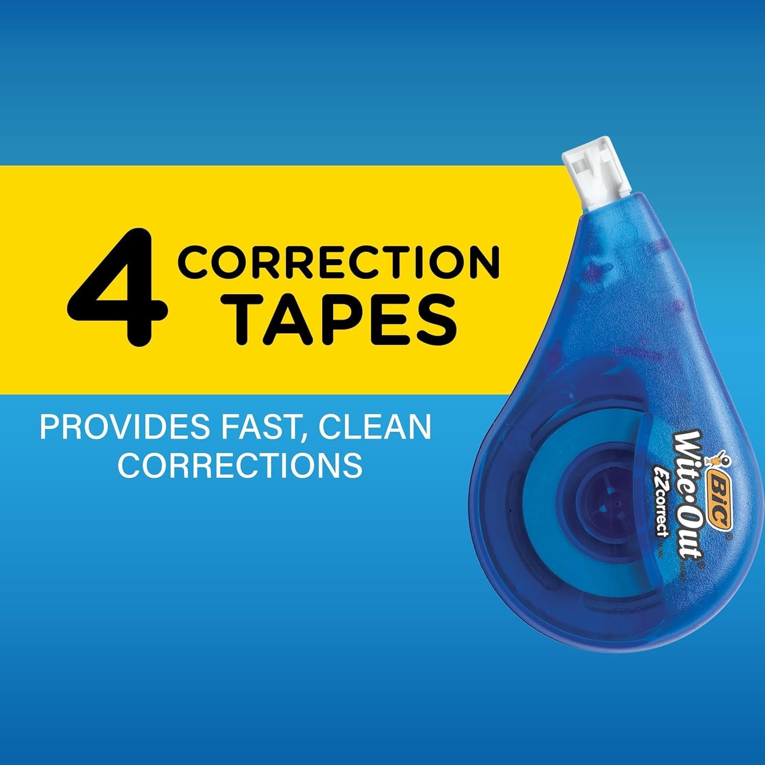 4-Count BIC EZ Correct Tape – Instant Application, Perfect for School Supplies