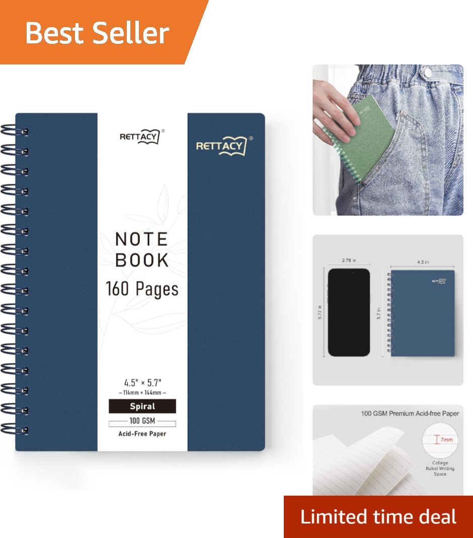 Portable Navy Blue Pocket Journal – 160 Lined Acid-free Pages, Lay-flat Design