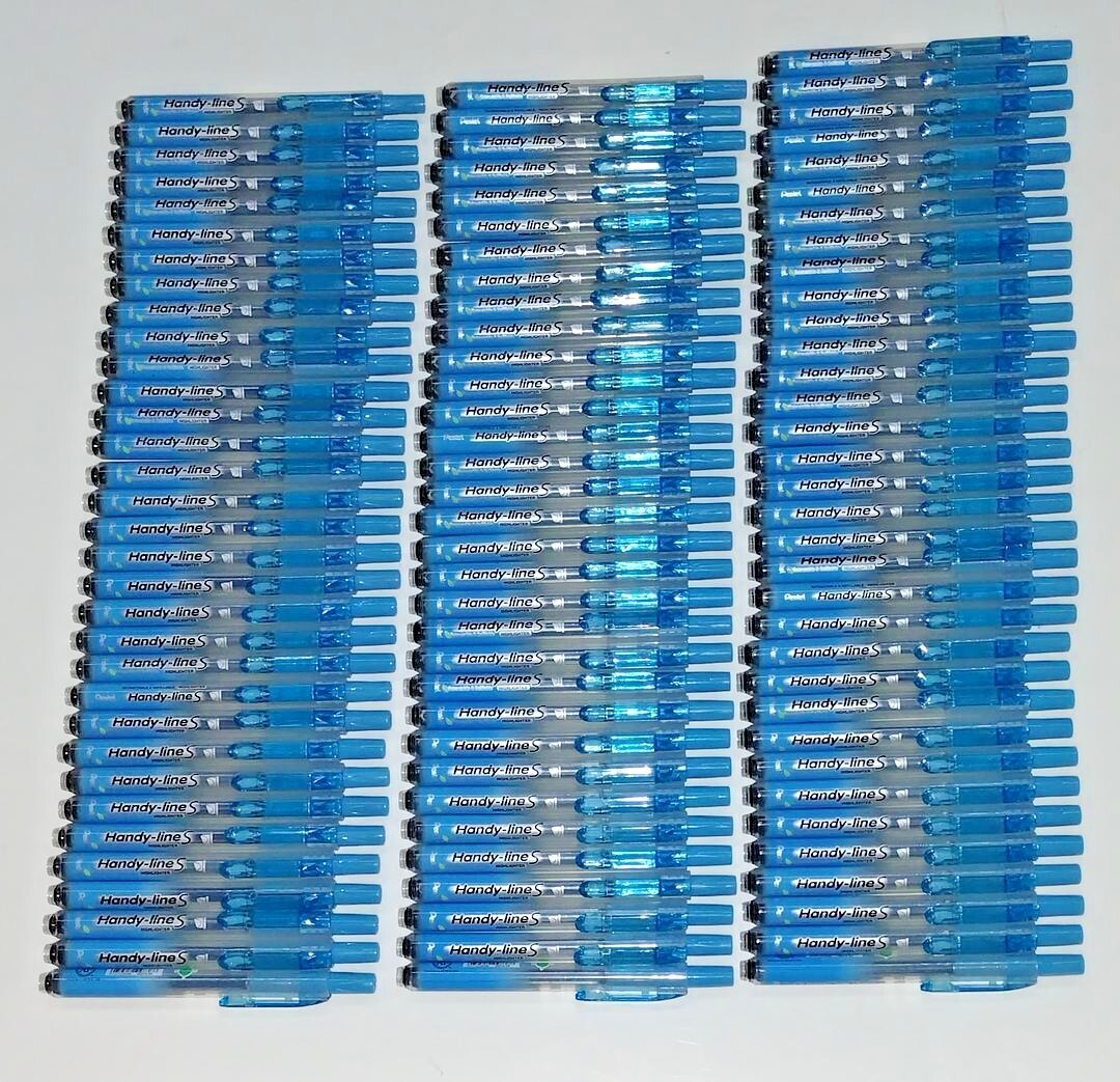 100 BULK LOT NEW Pentel Handy-line S Retractable SKY BLUE Highlighter SXS15-SBR