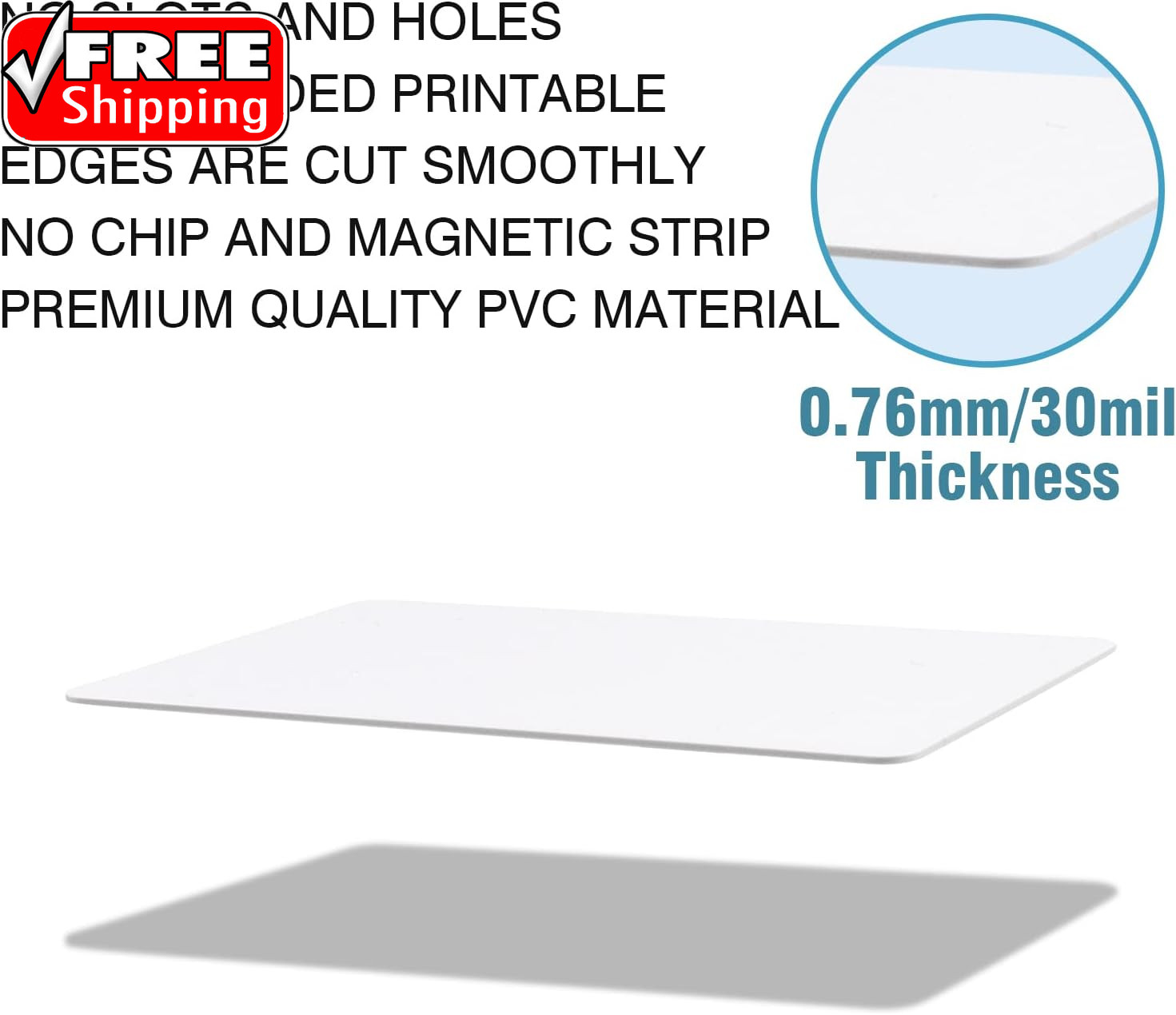 50 Pack Premium Blank PVC Cards, CR80 30 Mil Graphic Quality White Plastic Card