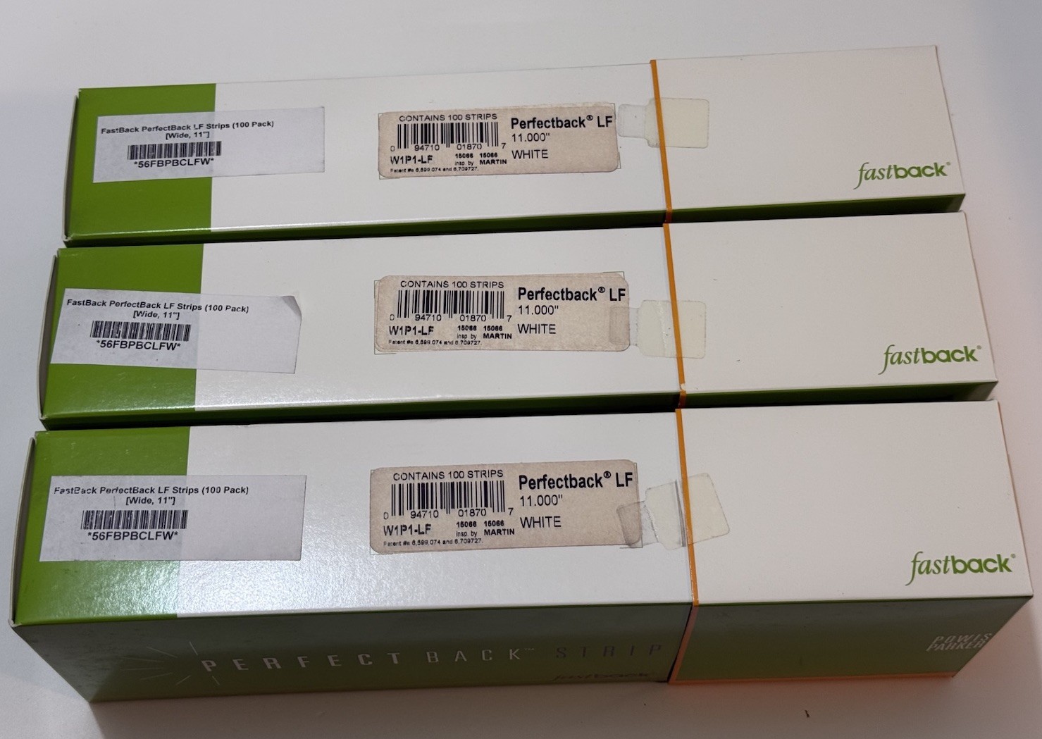 Lot of 3 – Powis Fastback 11″ White PerfectBack LF Strips W1P1-LF – 100 Per Box