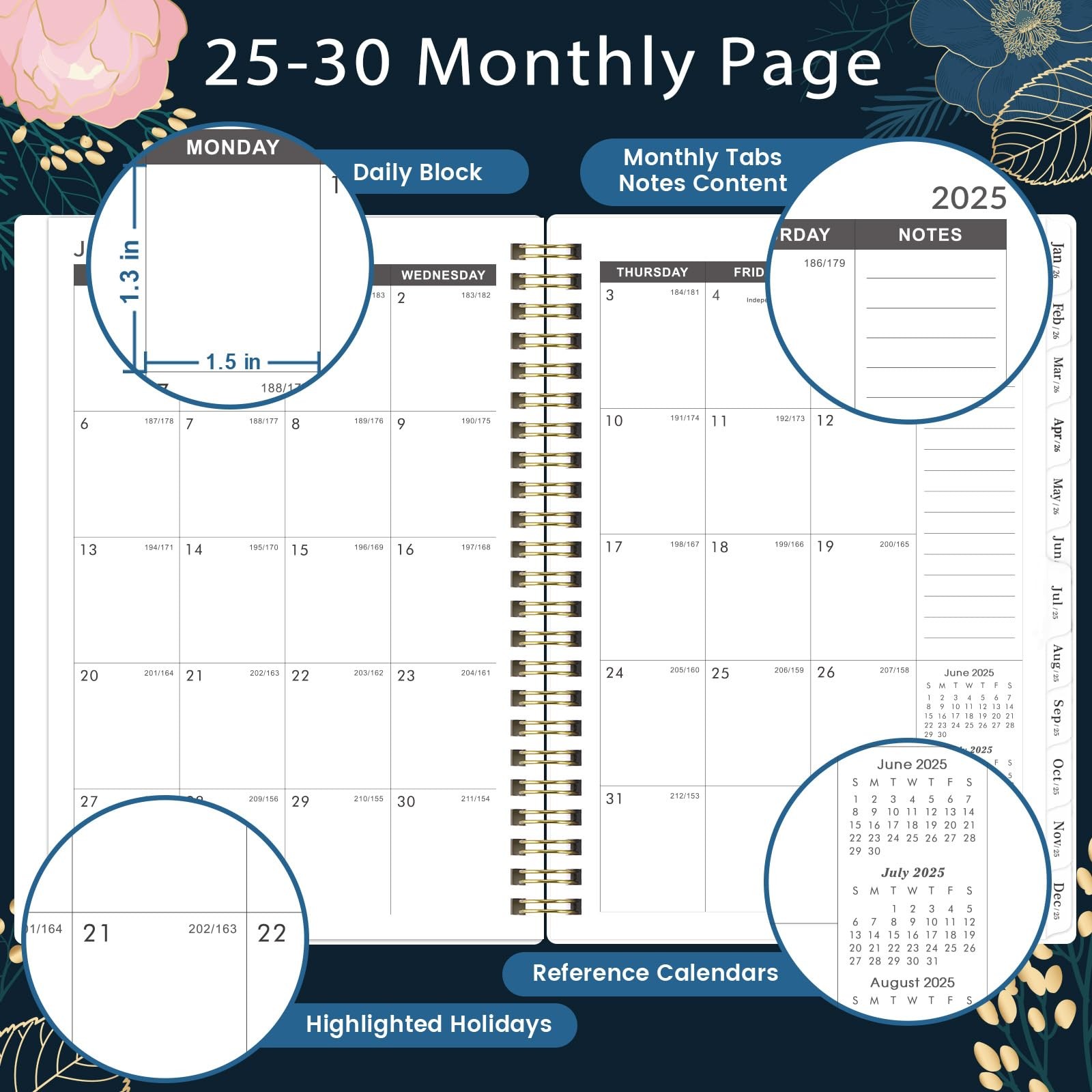 5 Year Monthly Planner 2025 to 2030 Black 6.4 x 8.5 Durable Design with Tabs