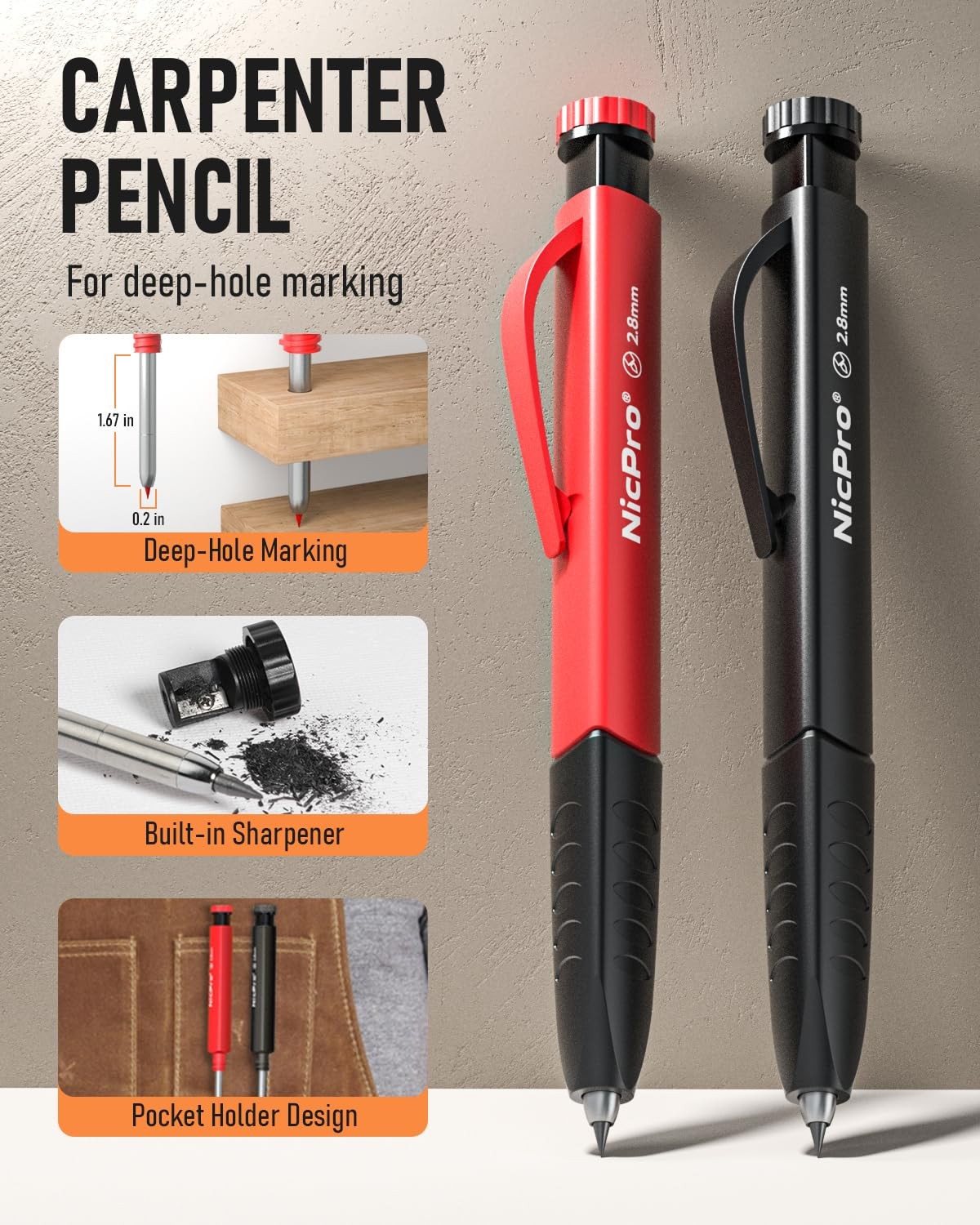 Nicpro 17Pack CP2000 Carpenter Pencil Set 1 Count (Pack of 16), Multicolor
