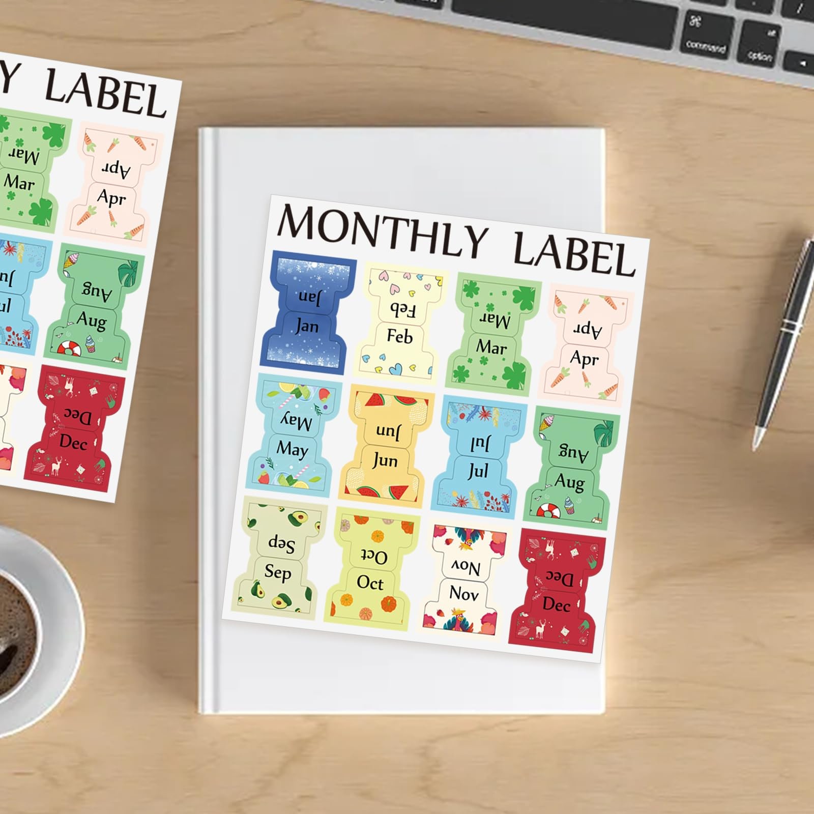 CIEMODA 2 Sheets Colorful Monthly Adhesive Tabs, 24 Pcs Monthly Divider Tabs,…
