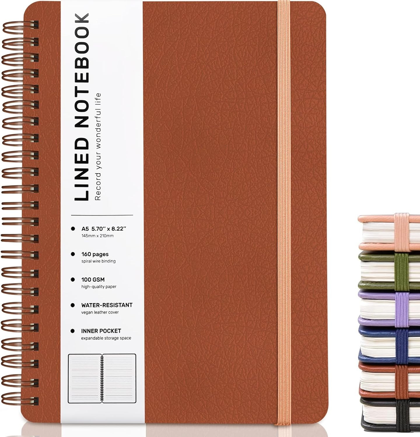 Lined Spiral Journal Notebook with 160 Pages, 8×5.7in, A5 Spiral Notebook, Journ