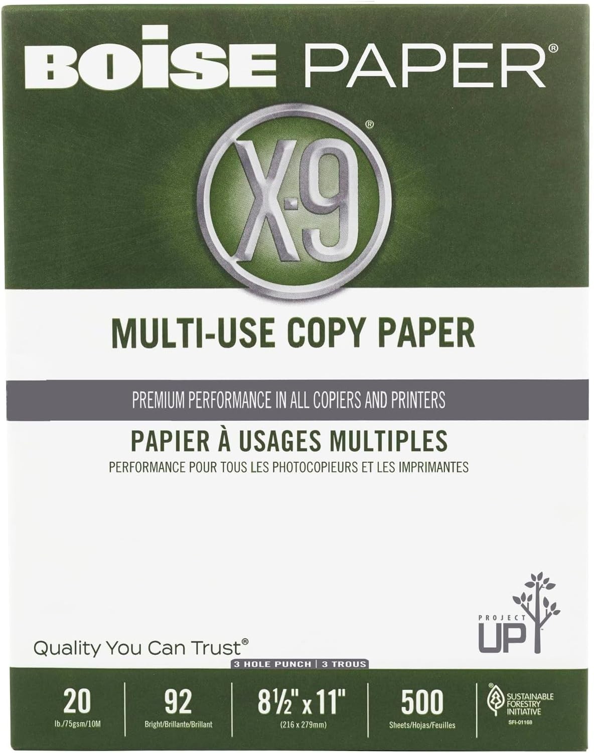 Boise X-9 MultiUse Copy Paper Case Letter Size, 5000 Sheets, 20 Lbs, 10 Reams