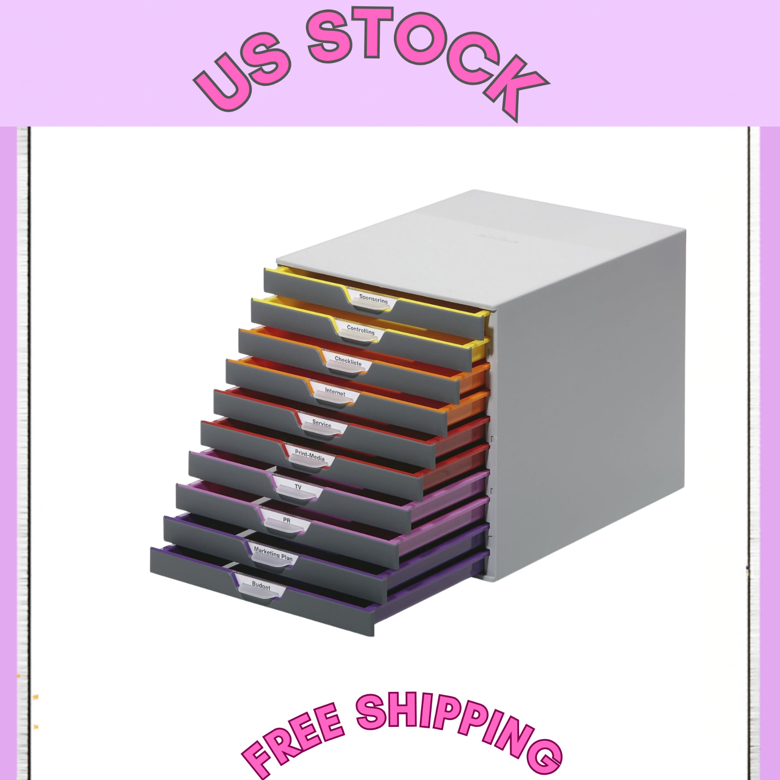 Varicolor 10 Drawer Unit – Gray Desktop Drawer Set with 10 Color Coded Draws
