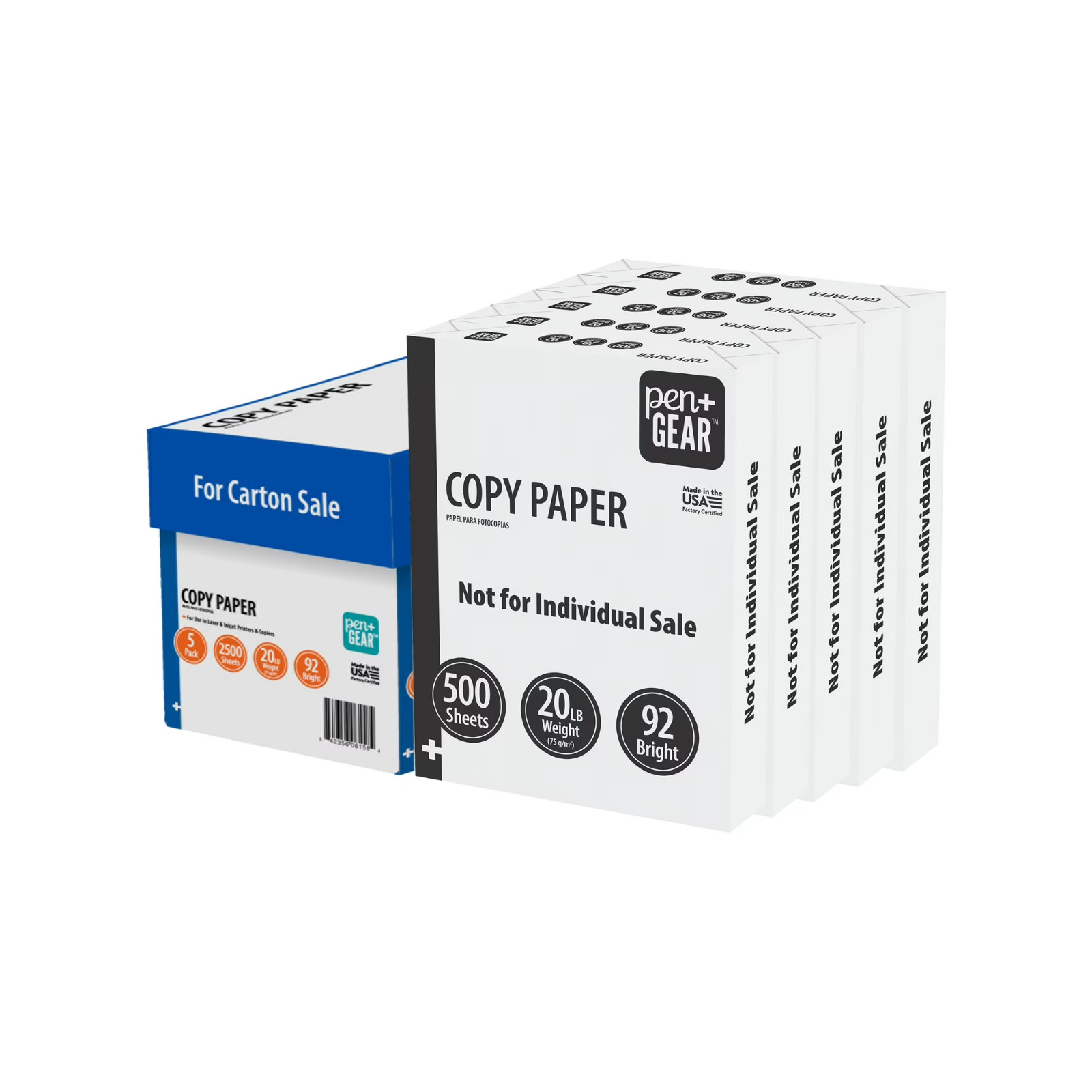 Pen +Gear Copy Paper, 8.5″ x 11″, 92 Bright, 20 lb White 5 Ream Case 2,500sheets
