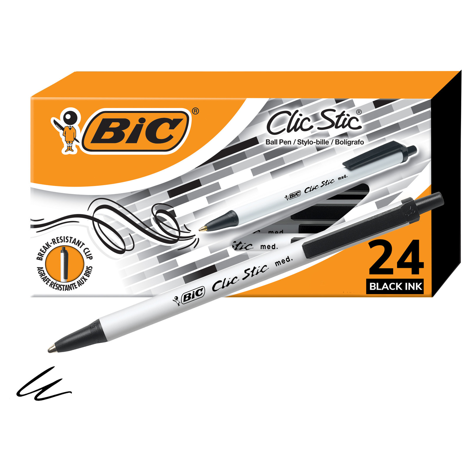 BIC Clic Stic Black Ballpoint Pens, Medium Point (1.0mm), 24-Count