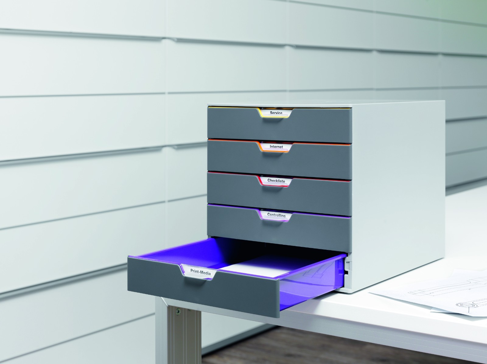 VARICOLOR 5 Drawer Color Coded Desktop Organizer Letter Size Gray Durable