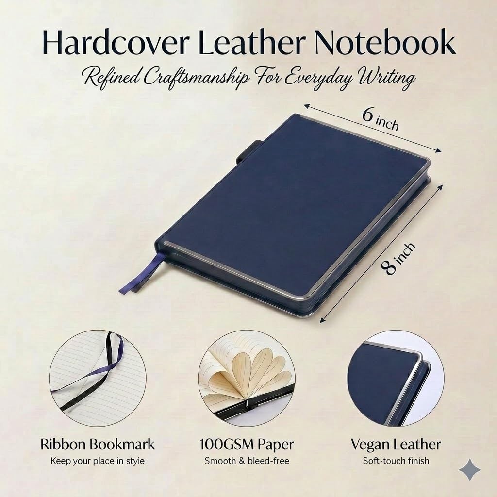 Lined Journal Notebook, Leather Hardcover Notebook, 288 Pages, 100 GSM Thick …