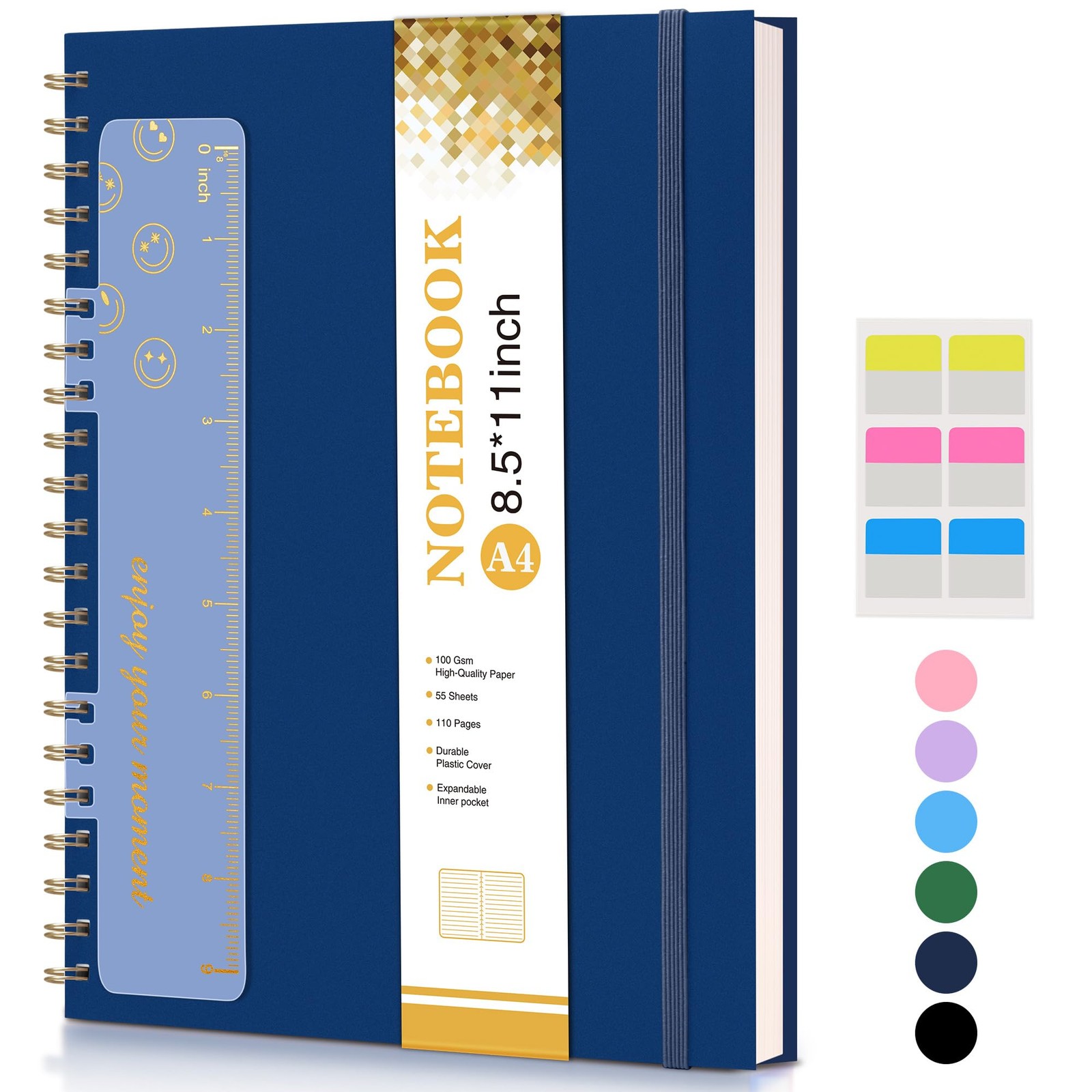 Spiral Notebook Journal 8.5” x 11”, A4 Large Notebooks for Women Line, Navy